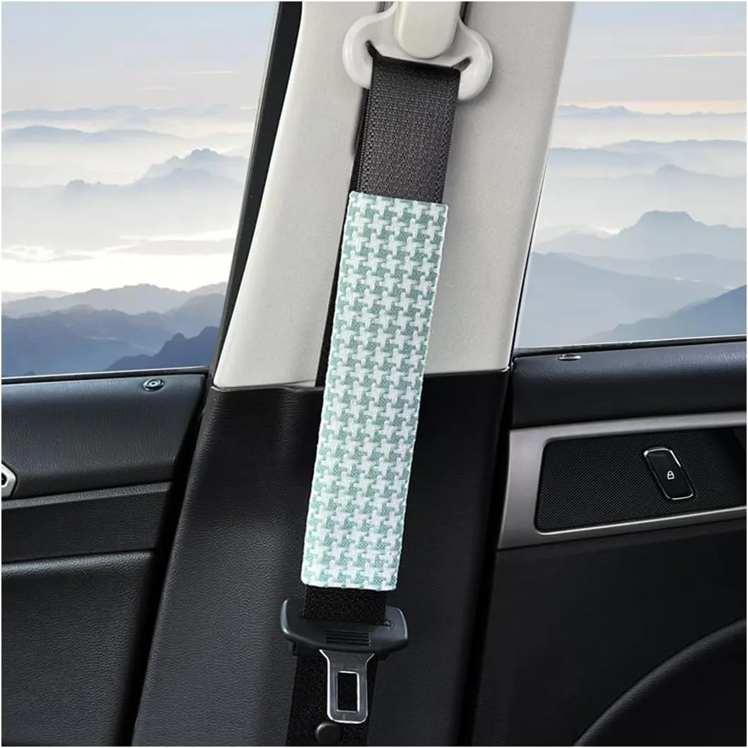 2PCS Car Seat Belt Cover, Cotton Linen Auto Seat Belt Shoulder Pads, Soft Comfortable Vehicle Seat Belt Shoulder Strap Cover Pads Accessories, Universal for Sedan, SUV, Trucks (Green)