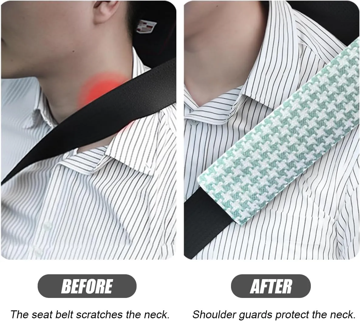 2PCS Car Seat Belt Cover, Cotton Linen Auto Seat Belt Shoulder Pads, Soft Comfortable Vehicle Seat Belt Shoulder Strap Cover Pads Accessories, Universal for Sedan, SUV, Trucks (Green)