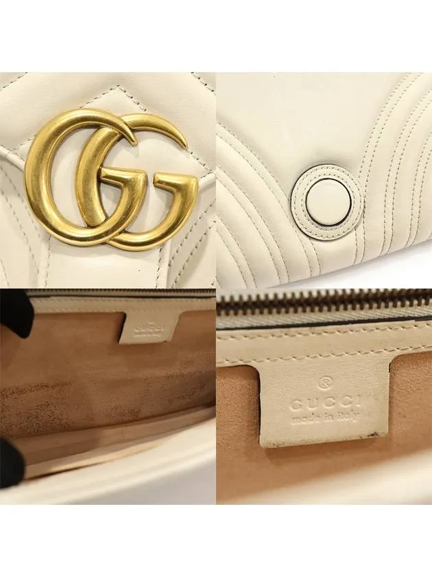 498079 White matelass chevron leather GG Marmont gold clutch