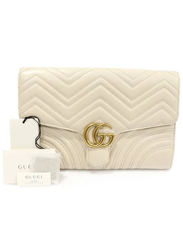498079 White matelass chevron leather GG Marmont gold clutch