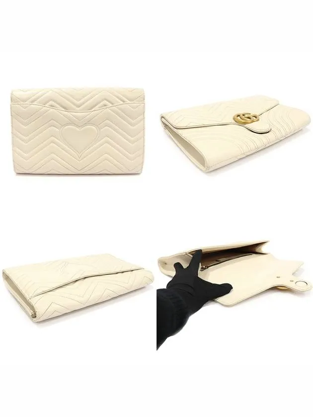 498079 White matelass chevron leather GG Marmont gold clutch