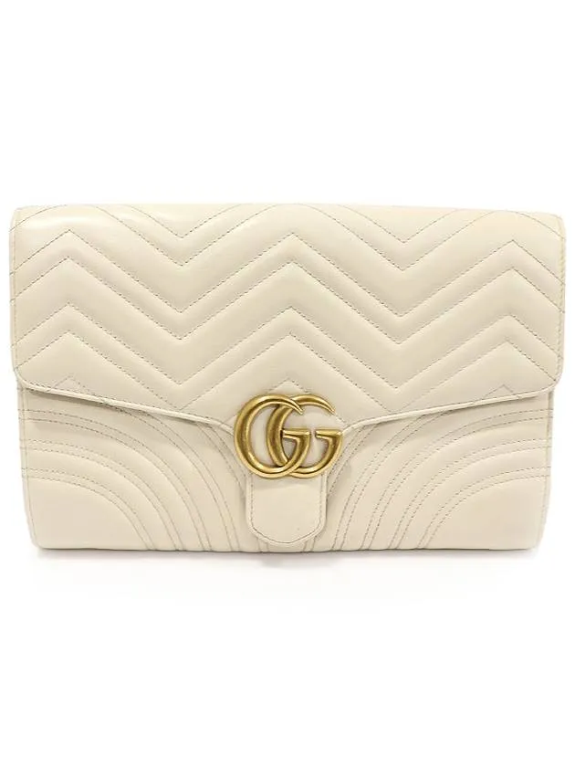 498079 White matelass chevron leather GG Marmont gold clutch