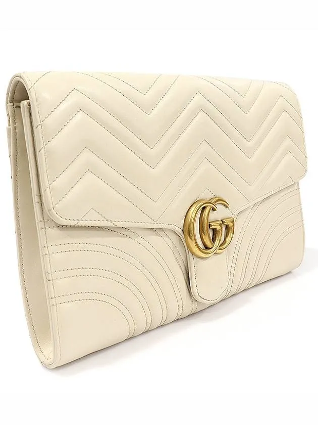 498079 White matelass chevron leather GG Marmont gold clutch