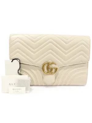 498079 White matelass chevron leather GG Marmont gold clutch