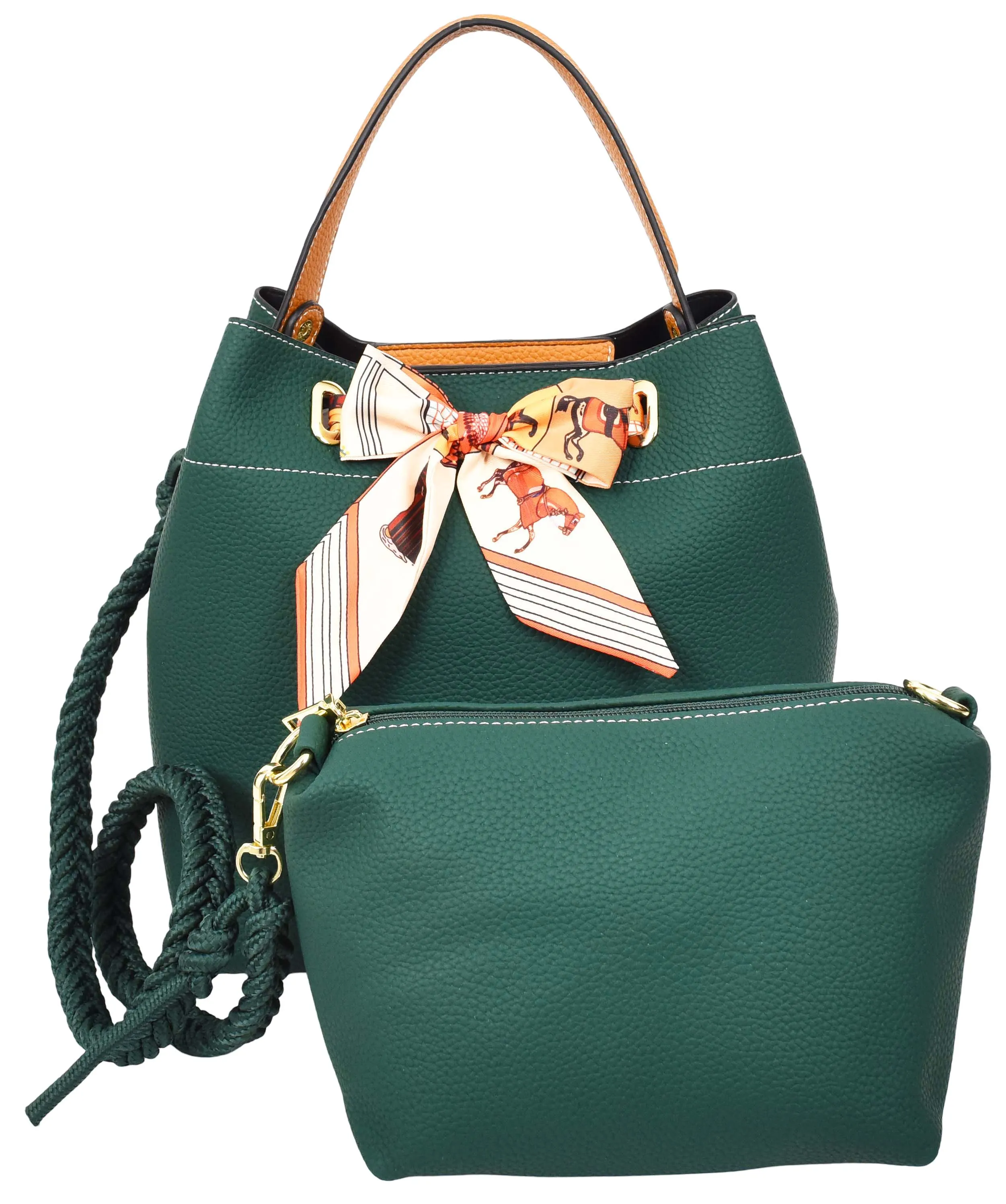 Adele  Women's Faux Leather Large Tote Cosmetics Shoulder Bag Green