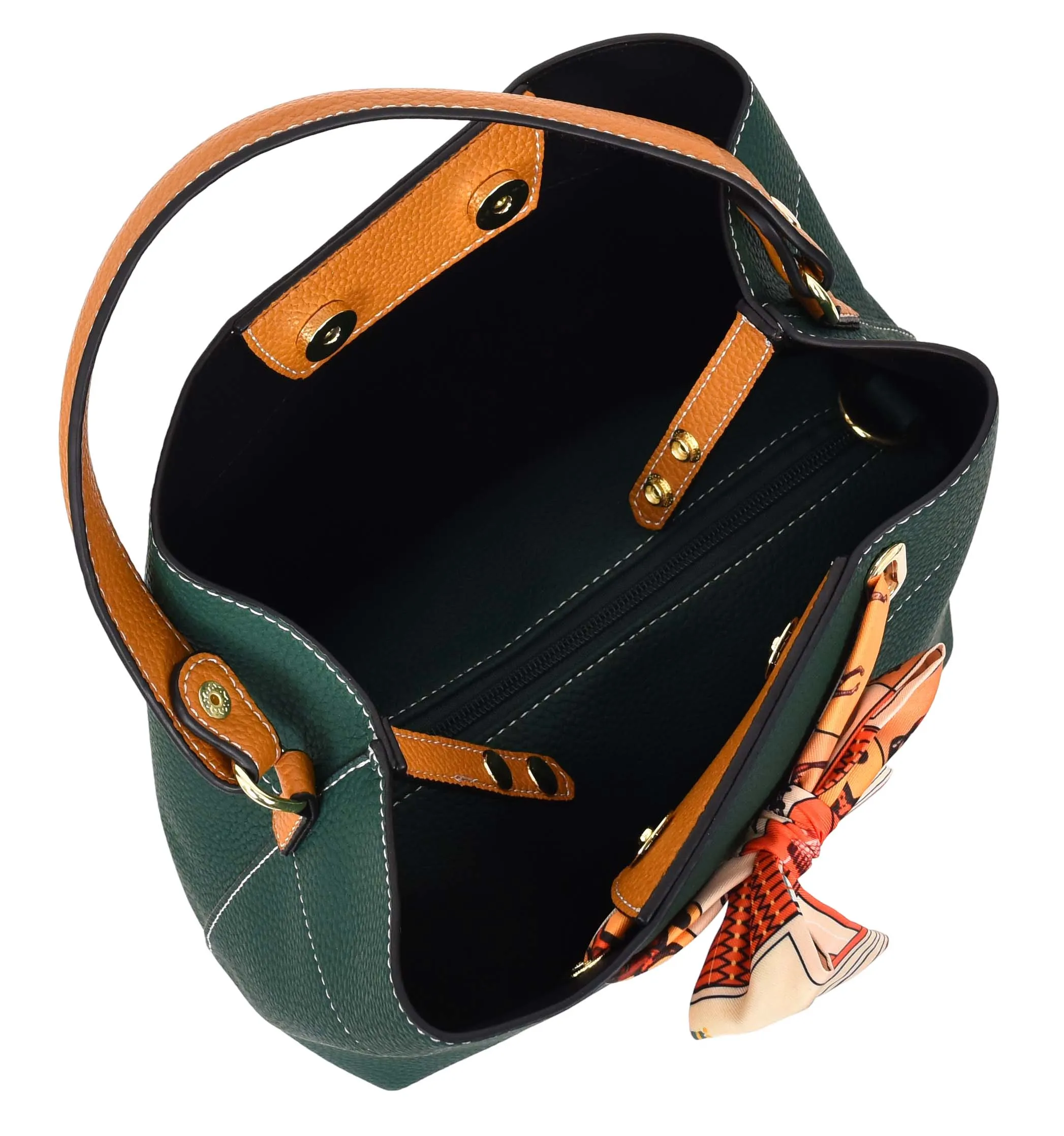 Adele  Women's Faux Leather Large Tote Cosmetics Shoulder Bag Green