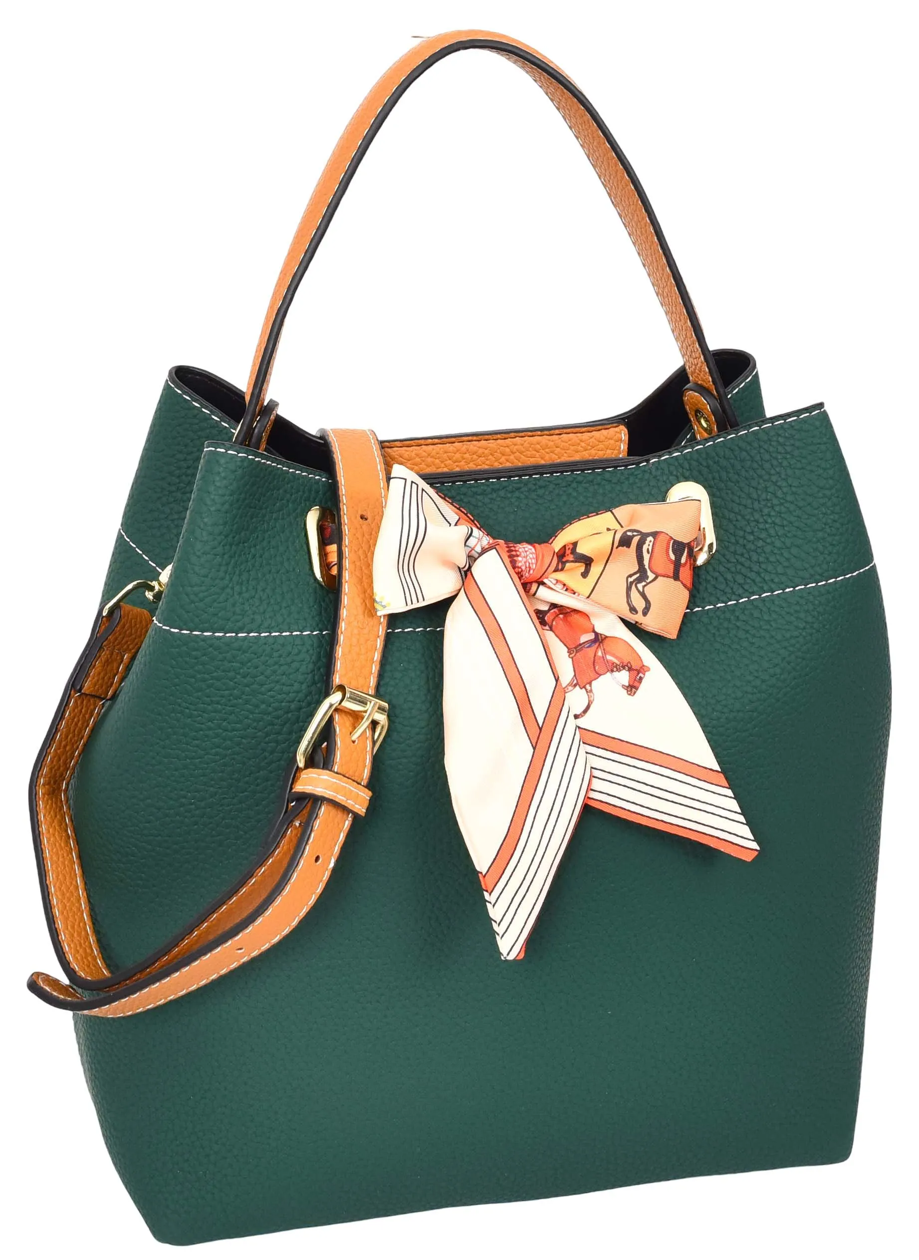 Adele  Women's Faux Leather Large Tote Cosmetics Shoulder Bag Green