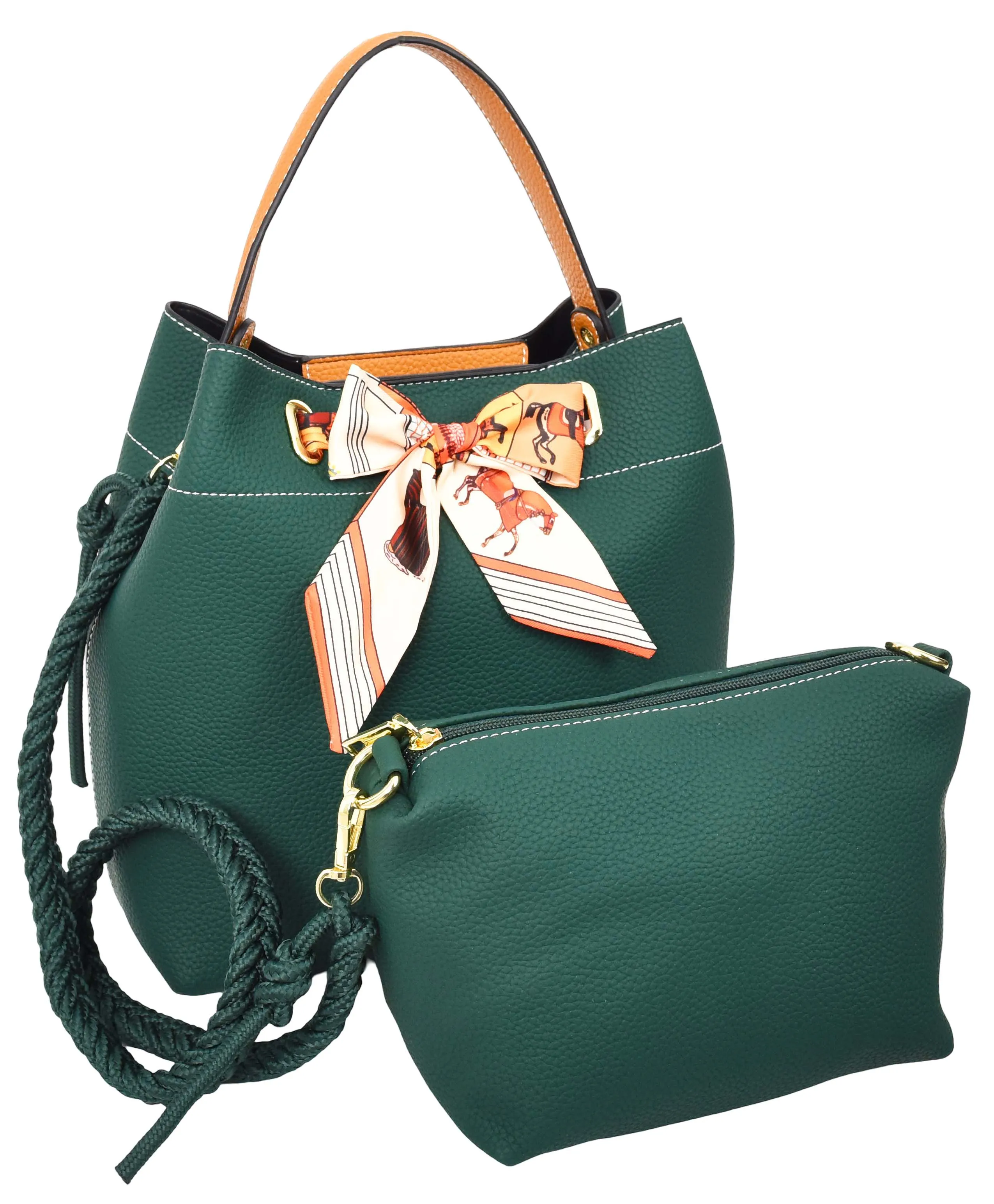Adele  Women's Faux Leather Large Tote Cosmetics Shoulder Bag Green