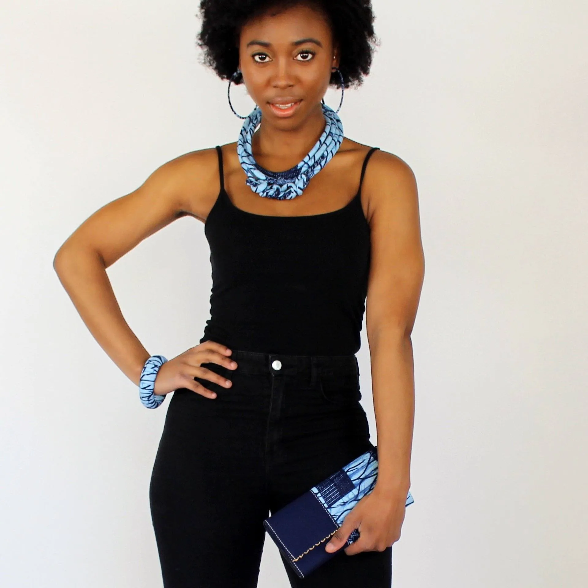 Akin African Print Purse Wallet - Blue