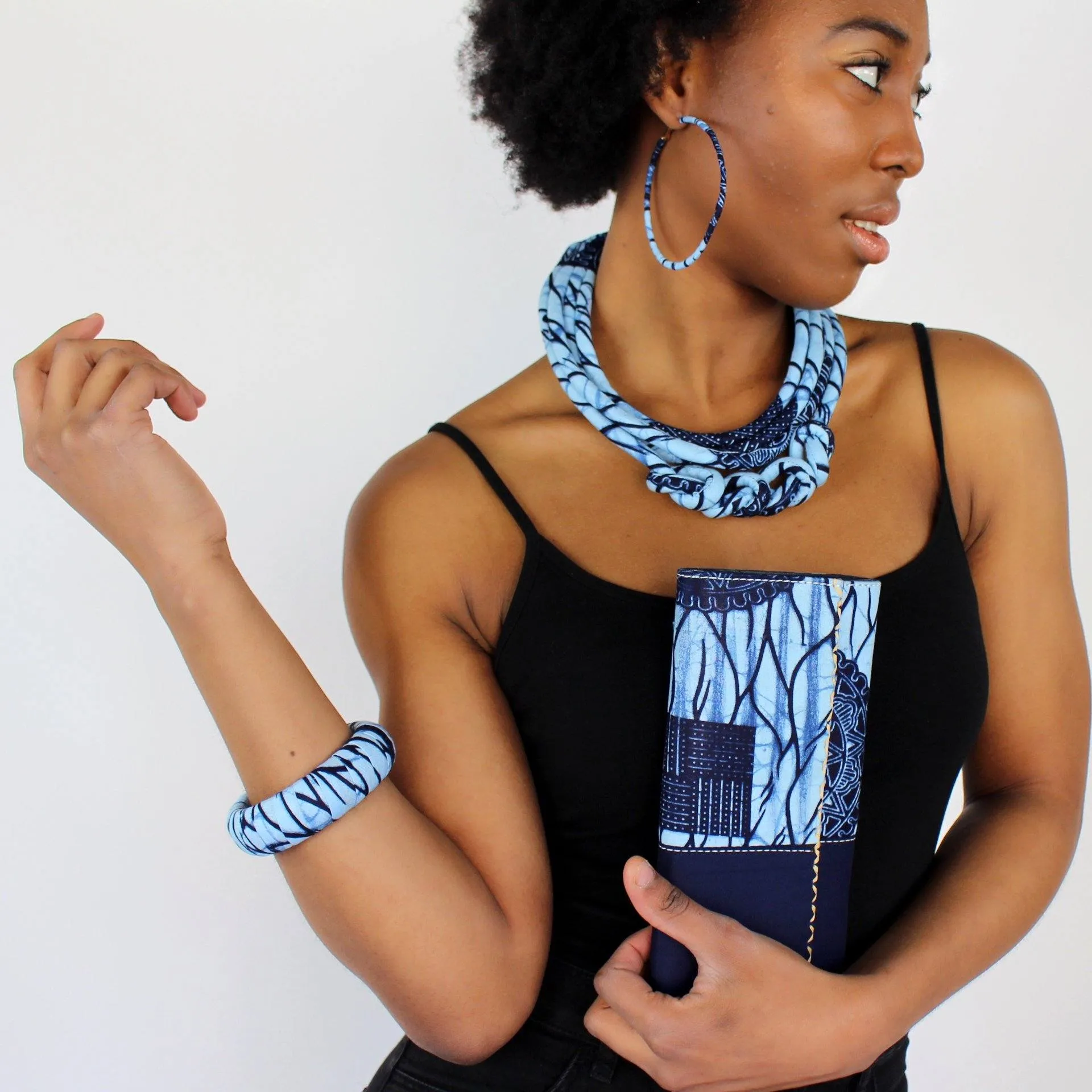 Akin African Print Purse Wallet - Blue