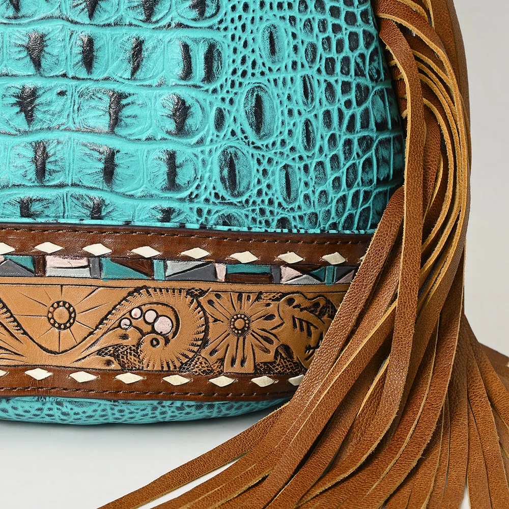 American Darling Sling Hand Tooled Crocodile Embossed Genuine Leather Women Bag Western Handbag Purse