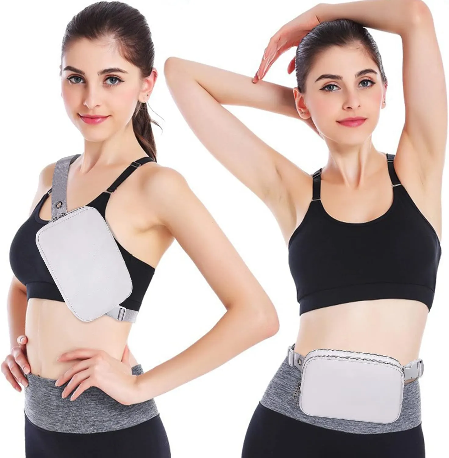 AROME Mini Belt Bag for Women, Fashion Waist Packs Fanny Pack Crossbody Bags with Strap Extender for Women Men, Waterproof Waist Bag Hip Bum Bag for Casual Travel Running Hiking Outdoor Sports Grey