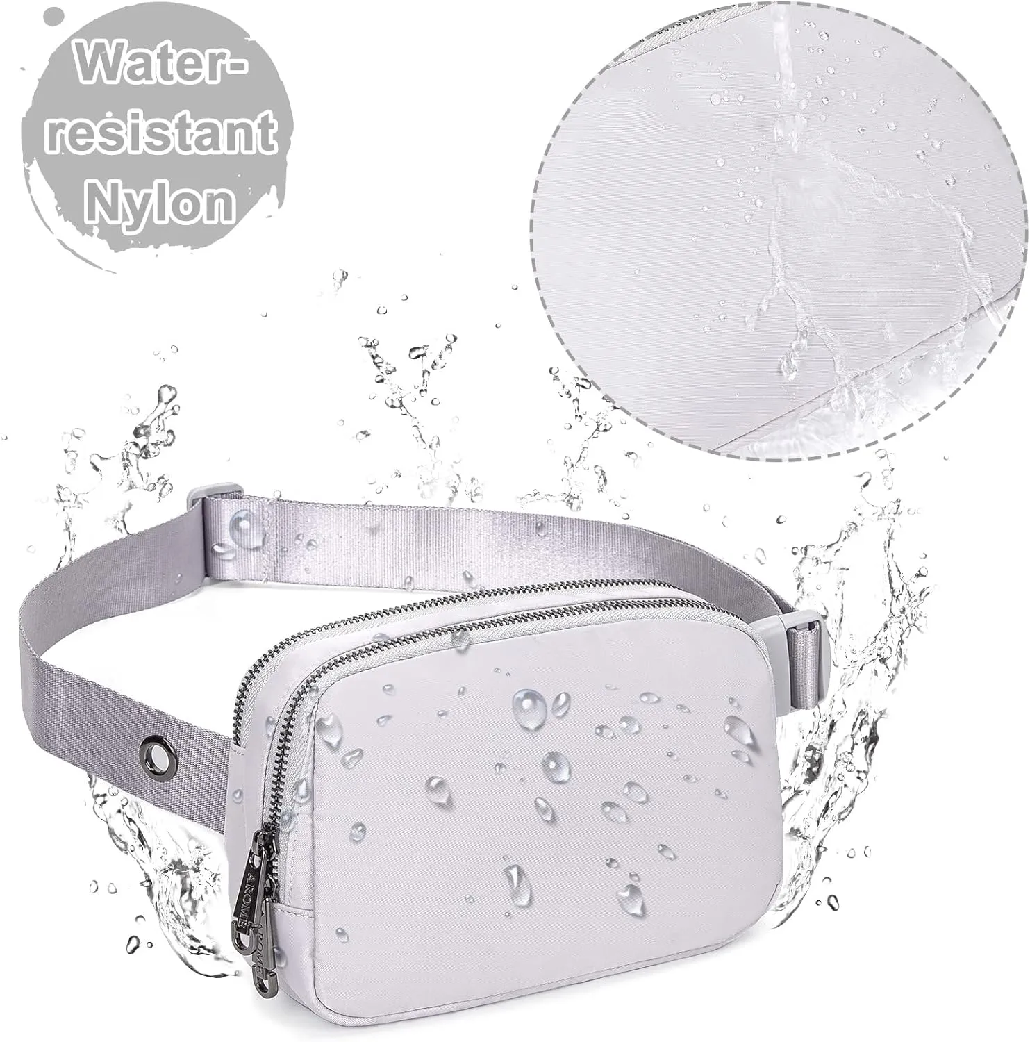 AROME Mini Belt Bag for Women, Fashion Waist Packs Fanny Pack Crossbody Bags with Strap Extender for Women Men, Waterproof Waist Bag Hip Bum Bag for Casual Travel Running Hiking Outdoor Sports Grey