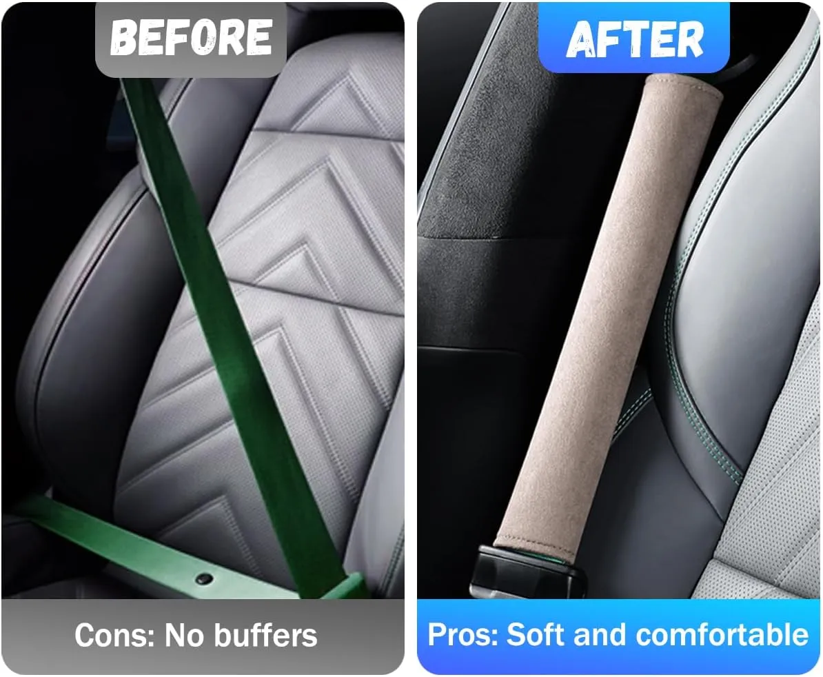 AUCELI 2 Pcs Suede Car Seat Belt Pad Covers, Universal Seatbelt Pad Protector, Soft Comfort Shoulder Strap Cover, Protect Your Shoulders and Neck for Adults and Children, Safe DrivingBeige