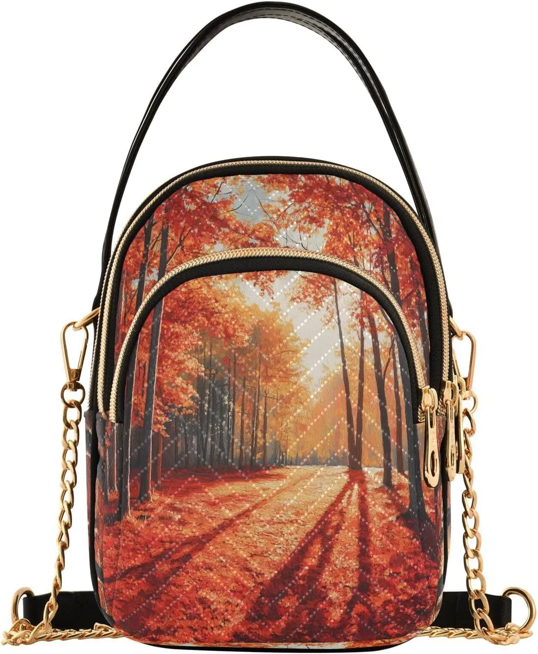 Autumn Maple Forest Women Trendy Quilted Crossbody Bag Sling Bags Handbags with Chain Strap Travel Cross Body Cell Phone Purses Bags