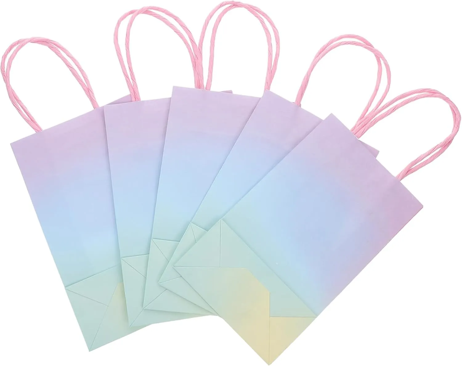 Baluue 5pcs Macaron Color Handheld Paper present Bags with Handles Elegant Tote Bags for Parties Suitable for Candy Snacks and Festivals and Special Occasions