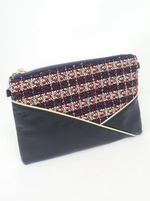 Black & Burgundy Knit Zip Clutch Bag