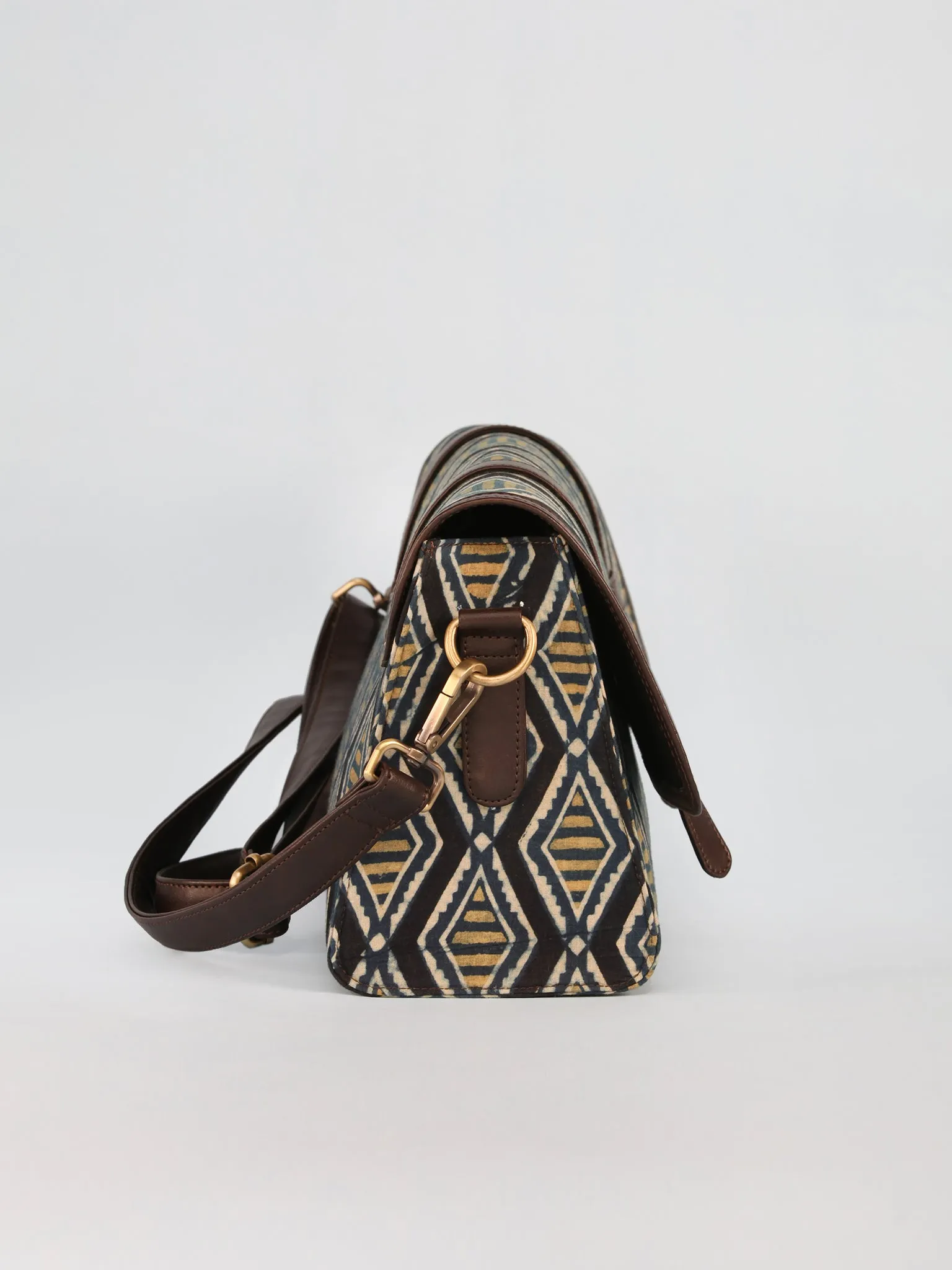 Blue Black Hand Block Printed Sling Bag - B01004