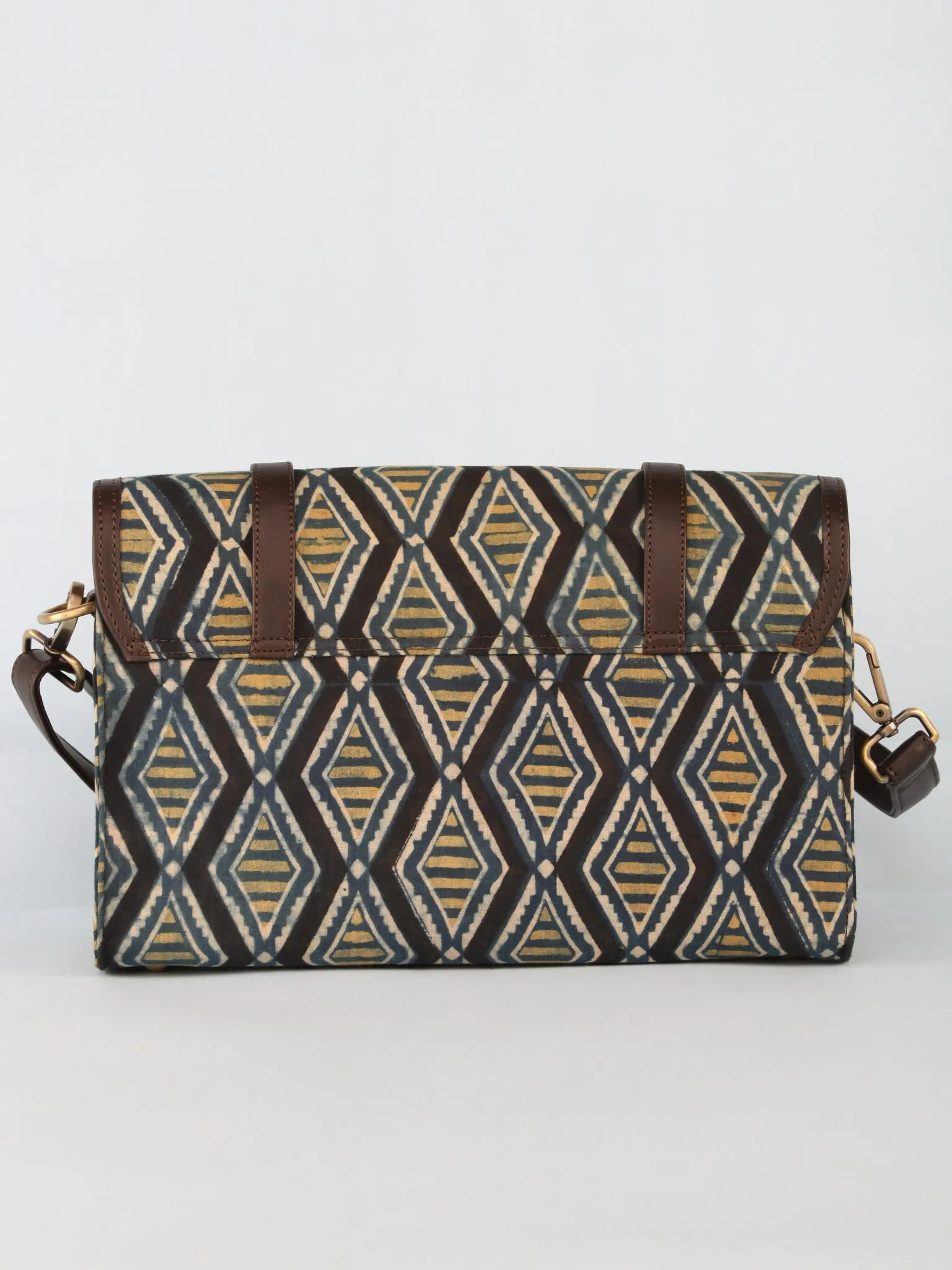 Blue Black Hand Block Printed Sling Bag - B01004