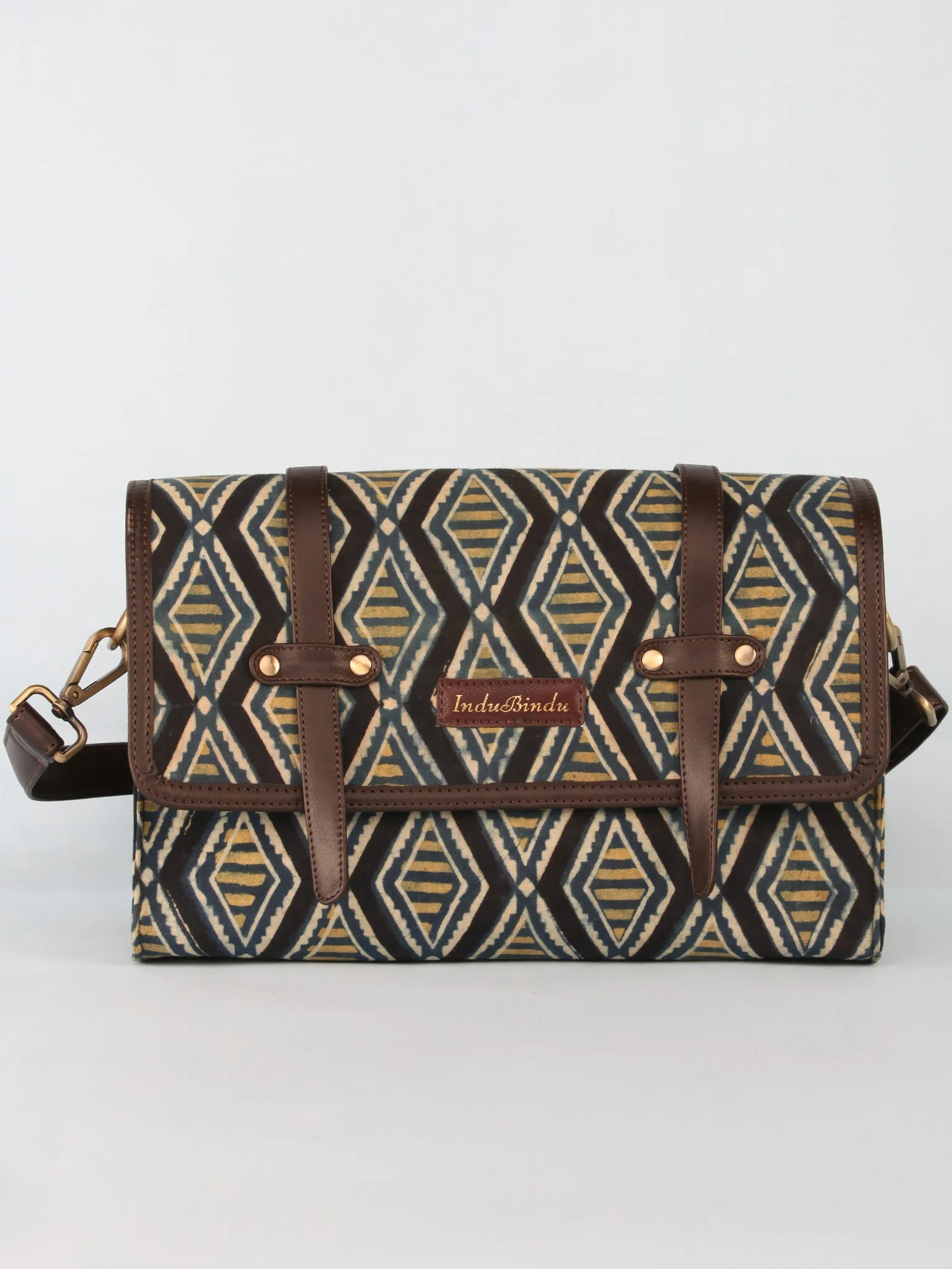 Blue Black Hand Block Printed Sling Bag - B01004