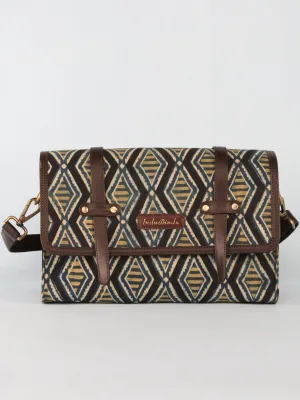 Blue Black Hand Block Printed Sling Bag - B01004