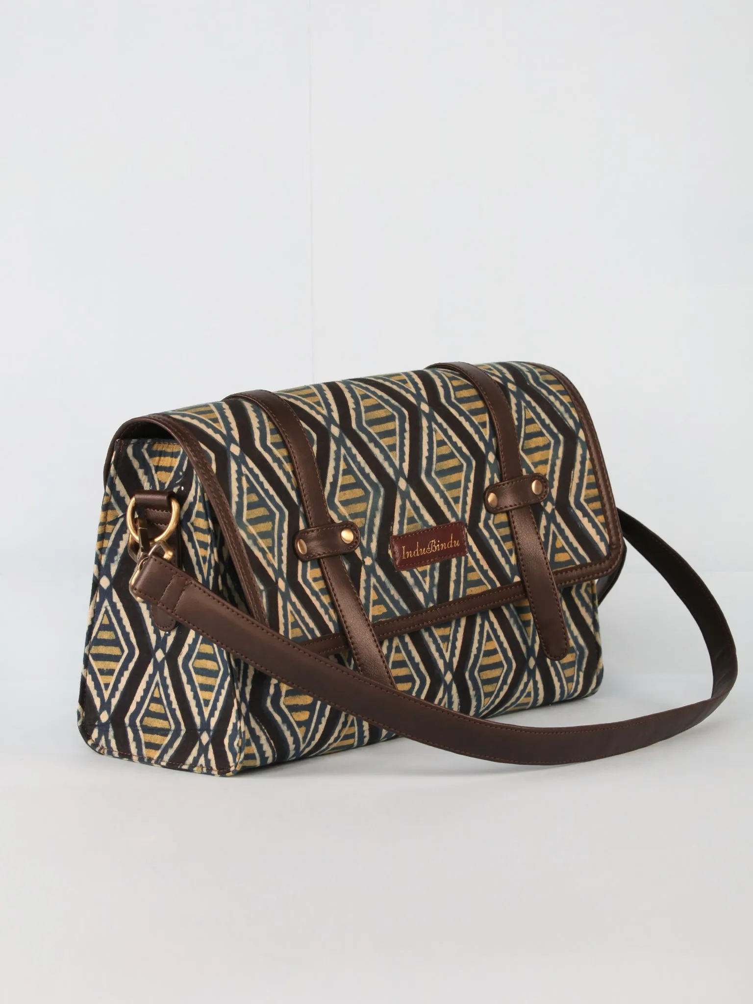 Blue Black Hand Block Printed Sling Bag - B01004