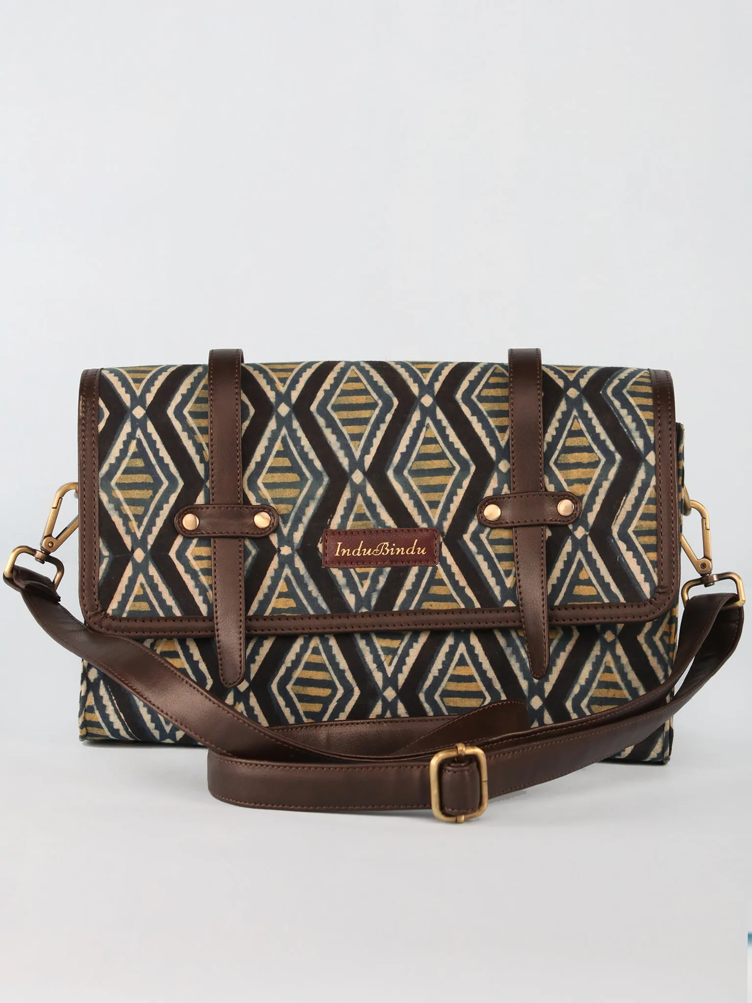 Blue Black Hand Block Printed Sling Bag - B01004