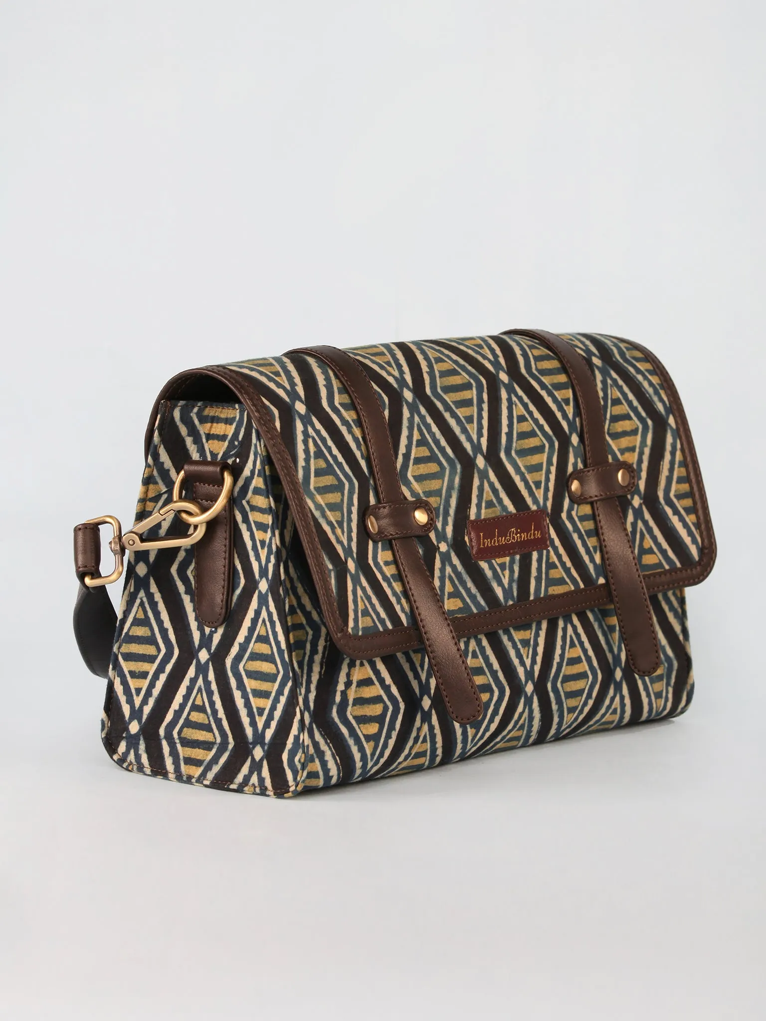 Blue Black Hand Block Printed Sling Bag - B01004
