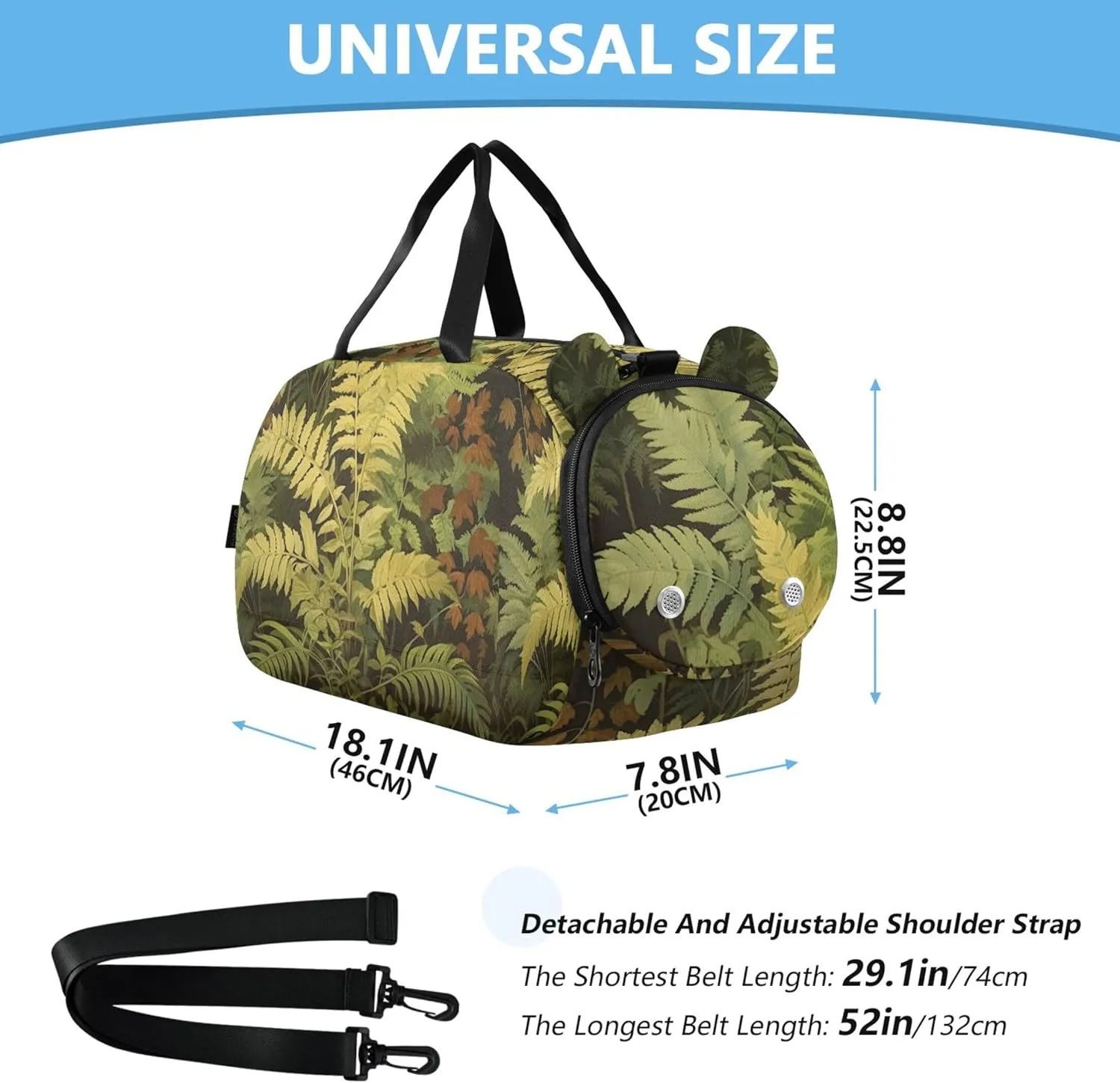 Boys Carry on Duffel Weekend Duffel Overnight Vintage Fern Botanical Green Girls Tote Duffle Bags Travel Kids Luggage Sports Bag