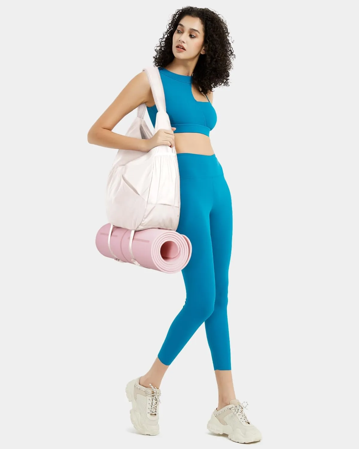 Ceneda Large Gym Bag for Women Sports Duffel Bag with Hidden Yoga Mat Holder & Shoe Compartment Workout Dance Tote Bag with Wet Pocket Overnight Weekender Bag for Travel Yoga (Beige)(Patent Pending)