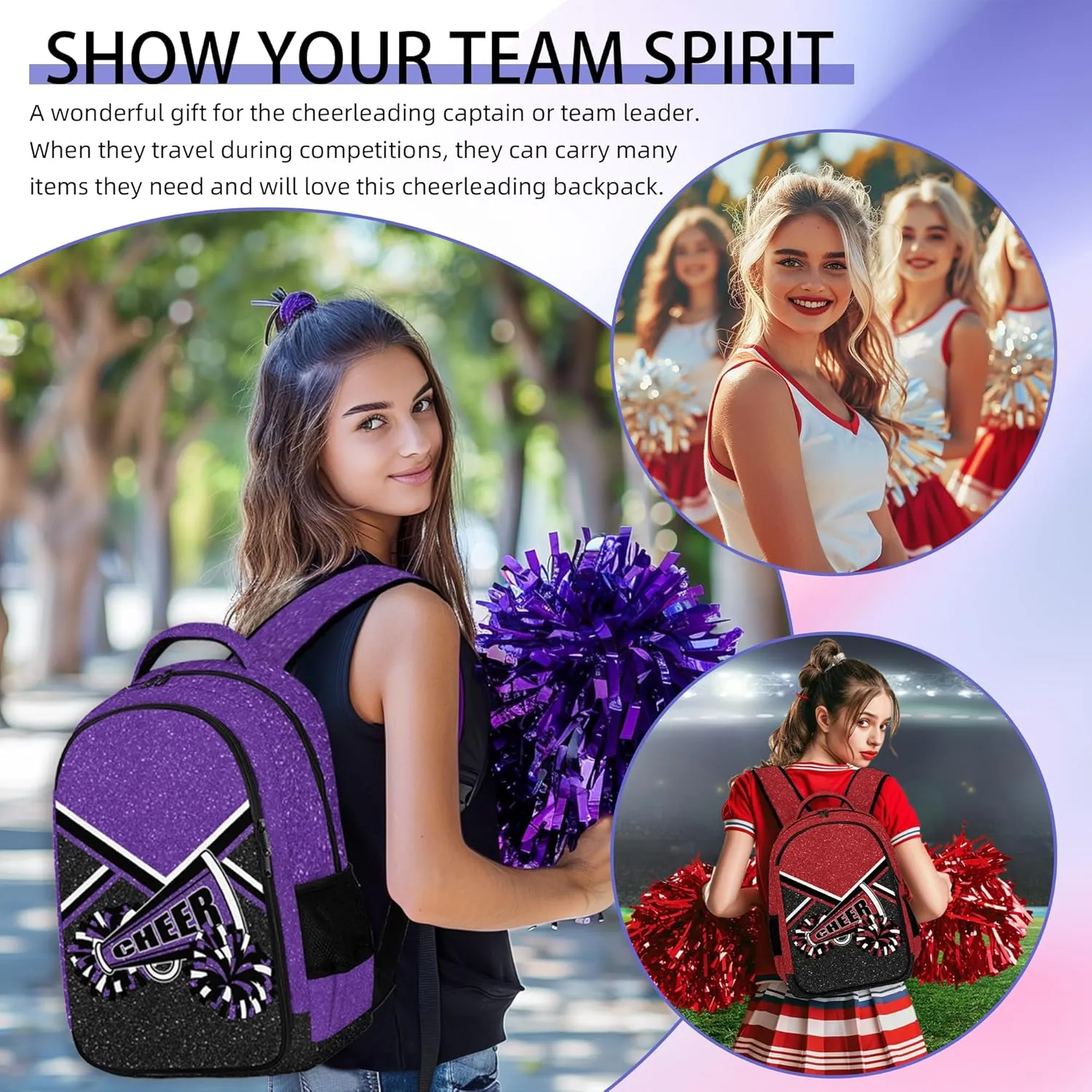 Cheer Backpack for Cheerleader, Cheerleading Backpack Gifts for Teams, Cheerleading Backpack for Women (Gold)