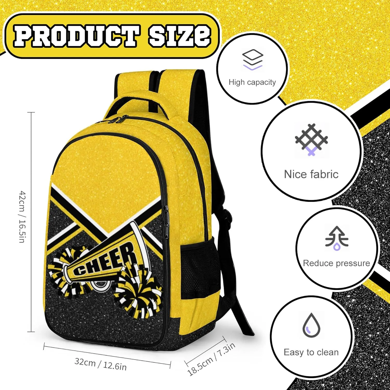 Cheer Backpack for Cheerleader, Cheerleading Backpack Gifts for Teams, Cheerleading Backpack for Women (Gold)