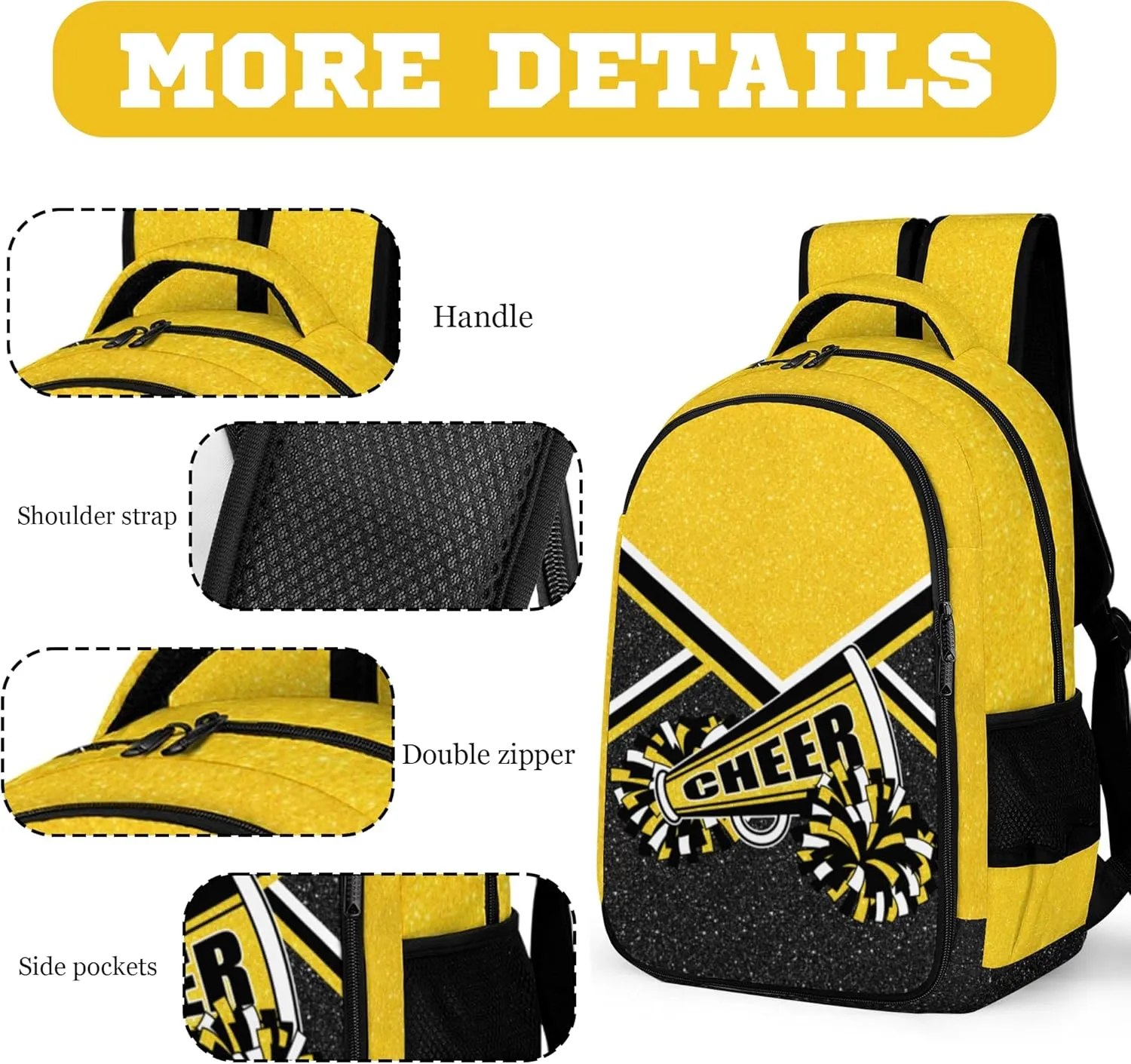 Cheer Backpack for Cheerleader, Cheerleading Backpack Gifts for Teams, Cheerleading Backpack for Women (Gold)