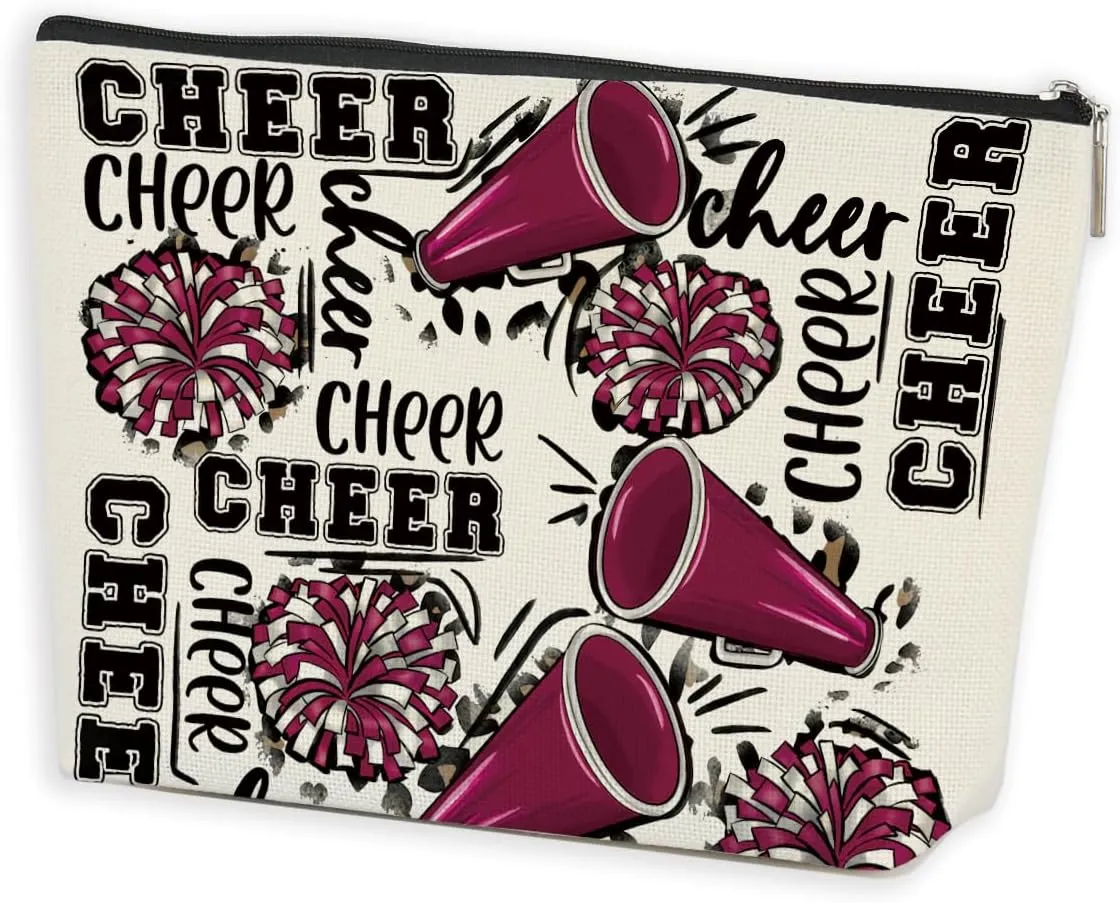 Cheer Gifts Makeup Bag Cheerleading Cheer Teams Cosmetic Bag Cheerleader Gifts for Girls Women Teen Teammates Friend Mom Coach Zipper Pouch Travel Organizer Toiletry Bag Vacation Christmas Birthday