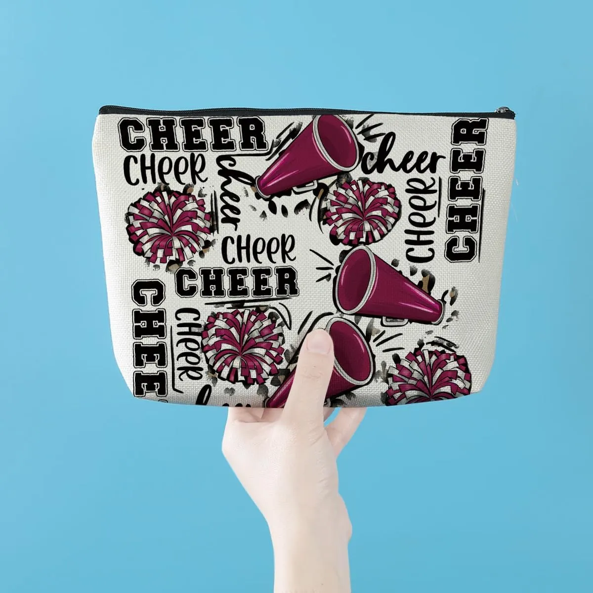 Cheer Gifts Makeup Bag Cheerleading Cheer Teams Cosmetic Bag Cheerleader Gifts for Girls Women Teen Teammates Friend Mom Coach Zipper Pouch Travel Organizer Toiletry Bag Vacation Christmas Birthday