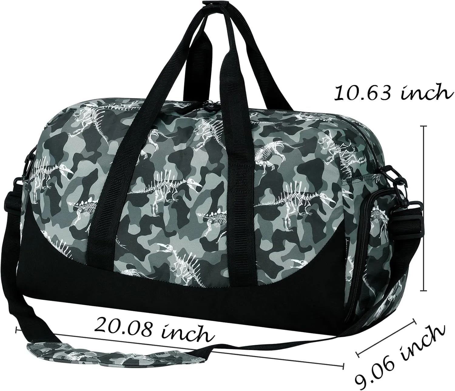 Choco Mocha Kids Dinosaur Weekend Duffle for Boys & Toddlers - Overnight & Sports Bag - Gray