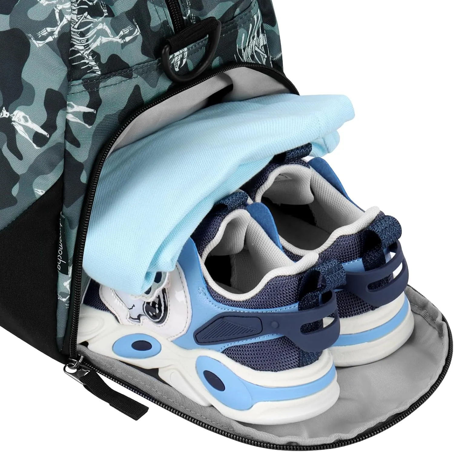 Choco Mocha Kids Dinosaur Weekend Duffle for Boys & Toddlers - Overnight & Sports Bag - Gray
