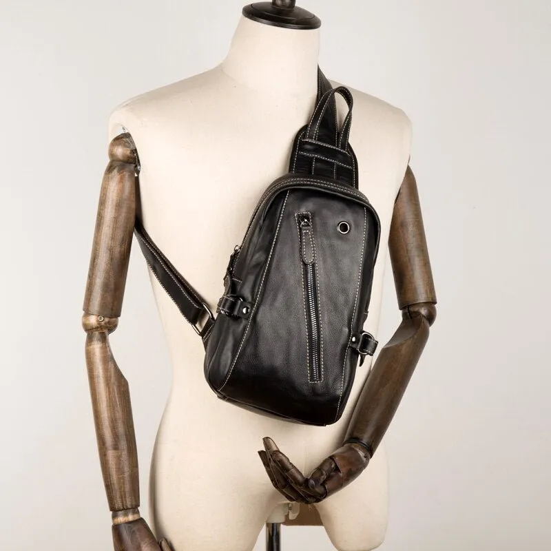 Classic Zipper Leather Sling Bag