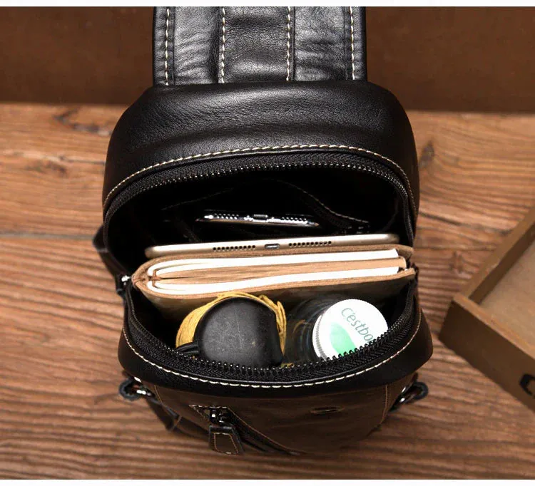 Classic Zipper Leather Sling Bag