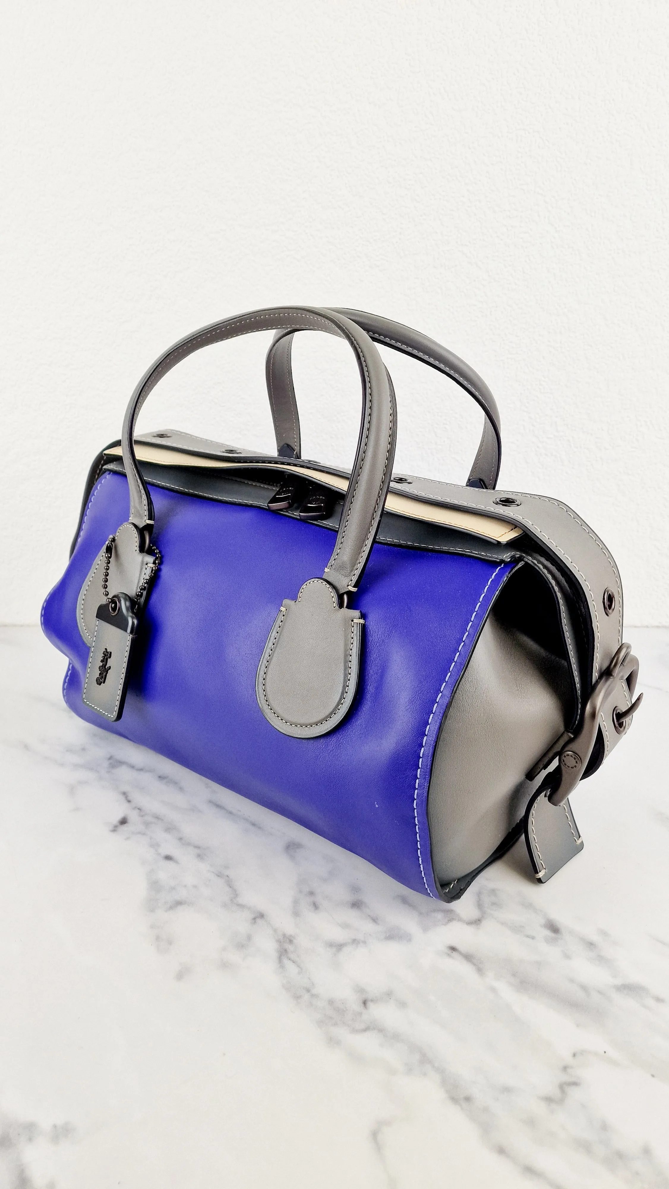 Coach 1941 Badlands Satchel Bag in Purple Blue Heather Grey Colorblock Smooth Leather - Coach 56587