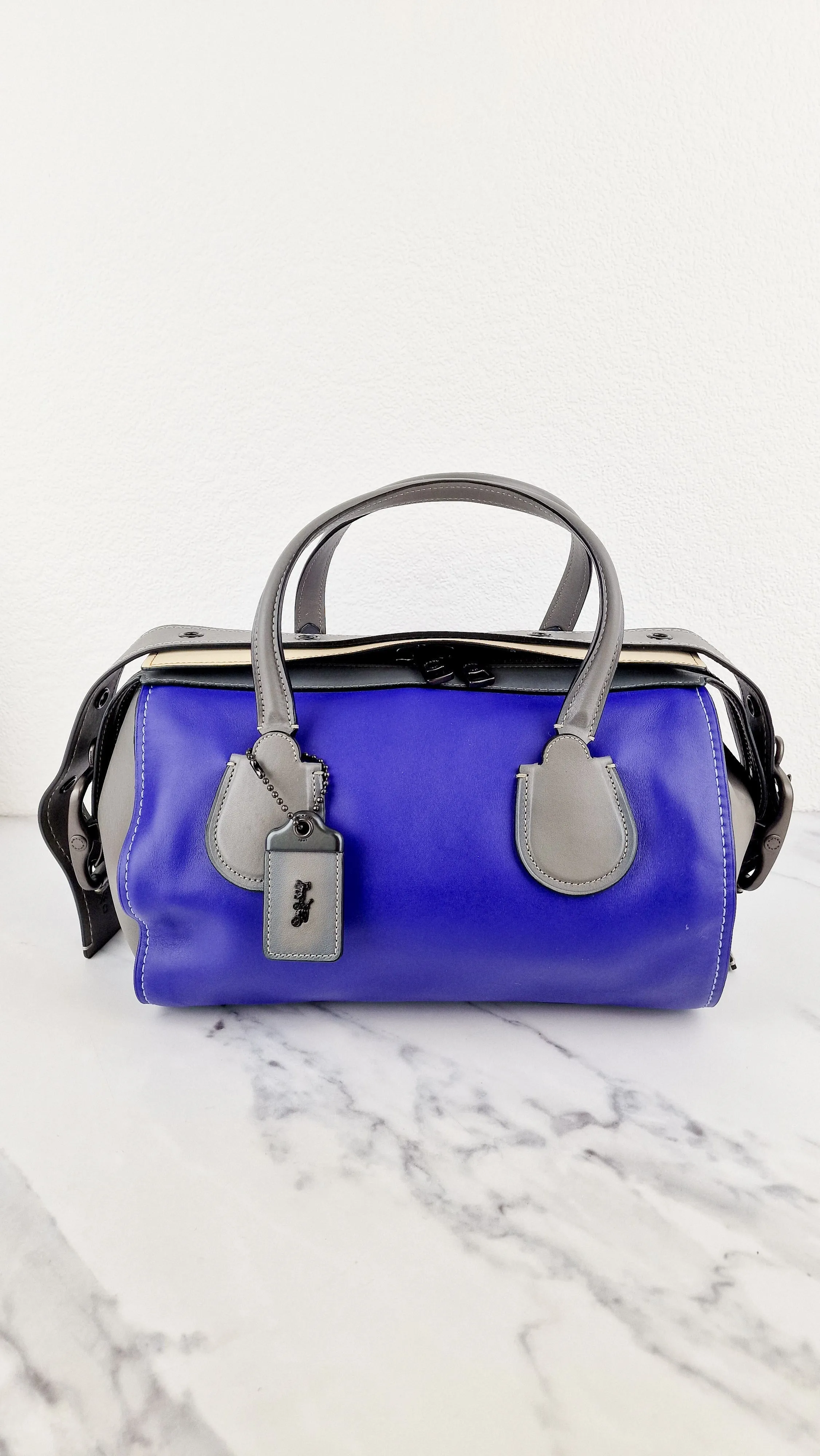 Coach 1941 Badlands Satchel Bag in Purple Blue Heather Grey Colorblock Smooth Leather - Coach 56587