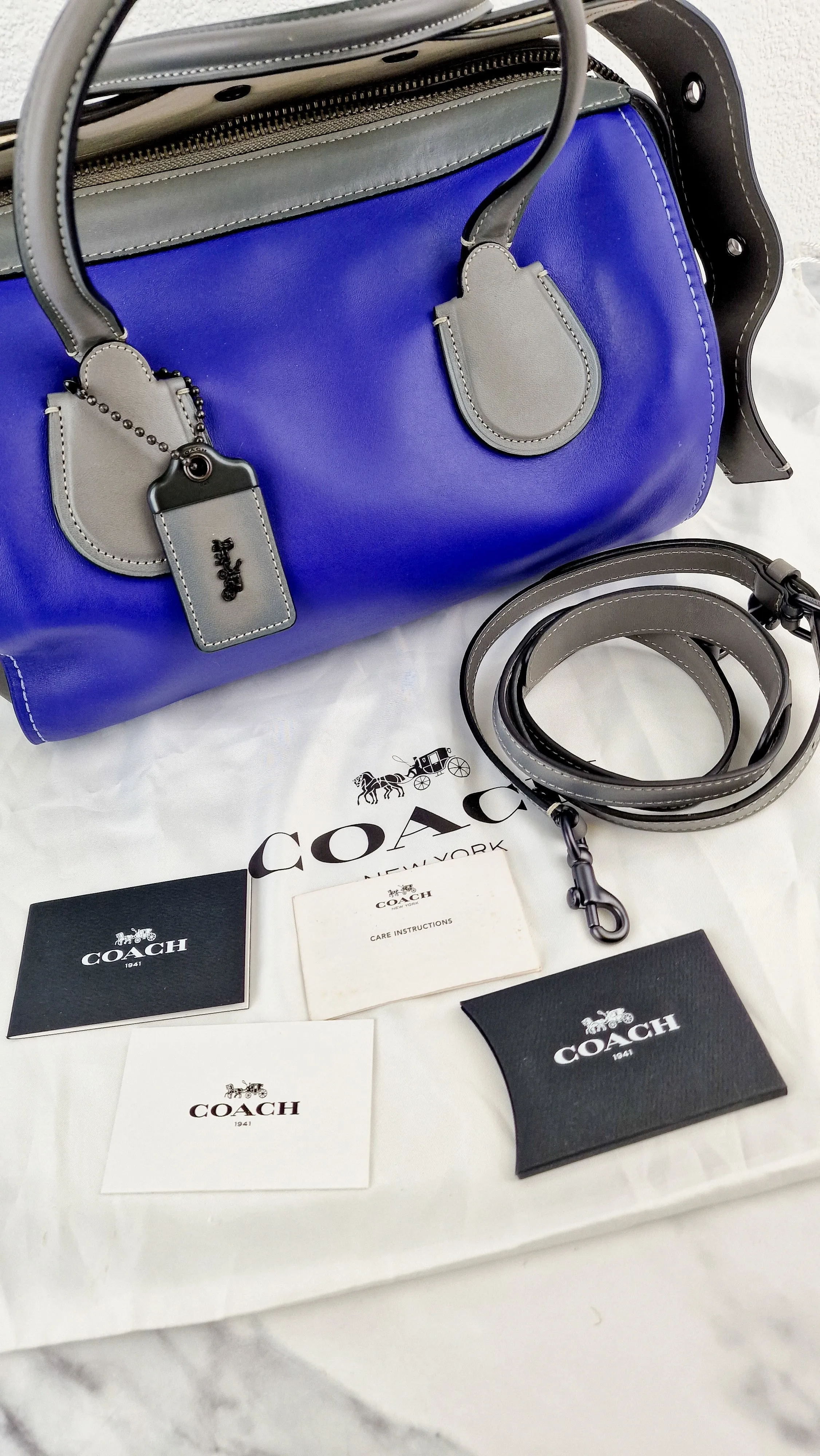 Coach 1941 Badlands Satchel Bag in Purple Blue Heather Grey Colorblock Smooth Leather - Coach 56587
