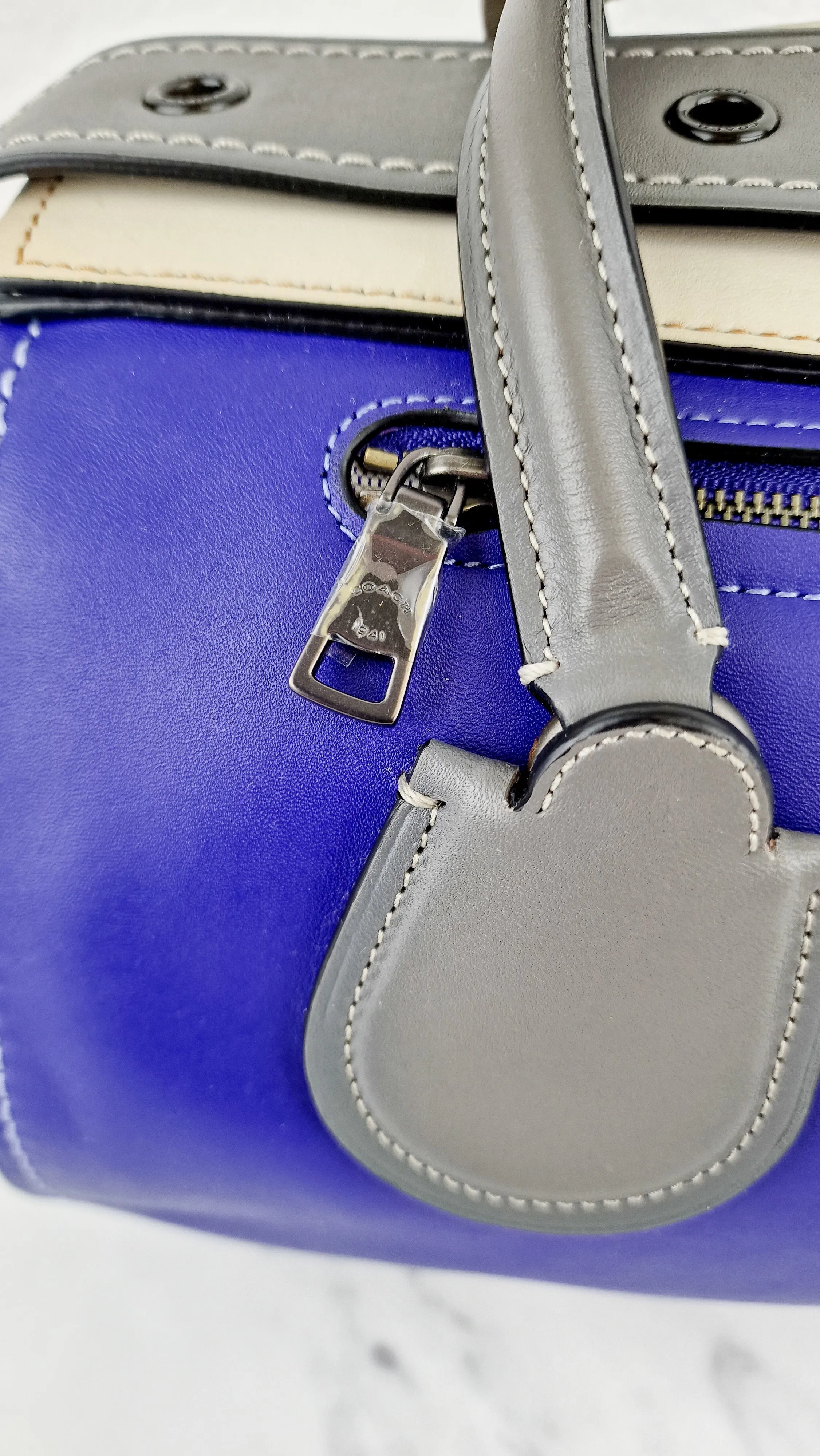 Coach 1941 Badlands Satchel Bag in Purple Blue Heather Grey Colorblock Smooth Leather - Coach 56587