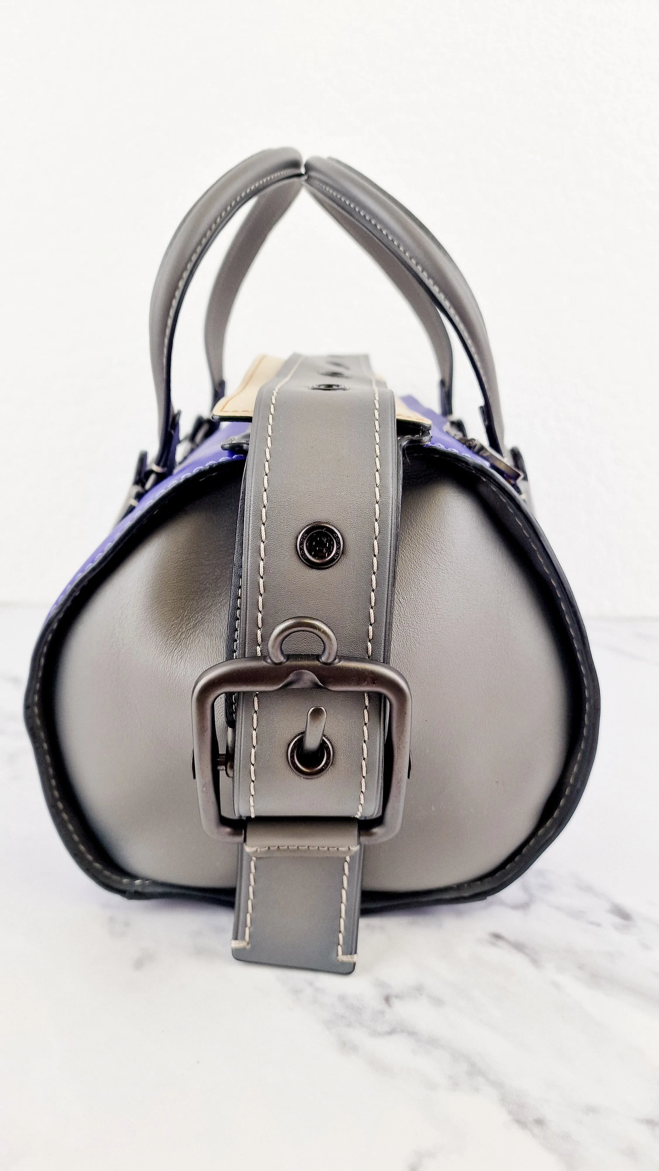 Coach 1941 Badlands Satchel Bag in Purple Blue Heather Grey Colorblock Smooth Leather - Coach 56587