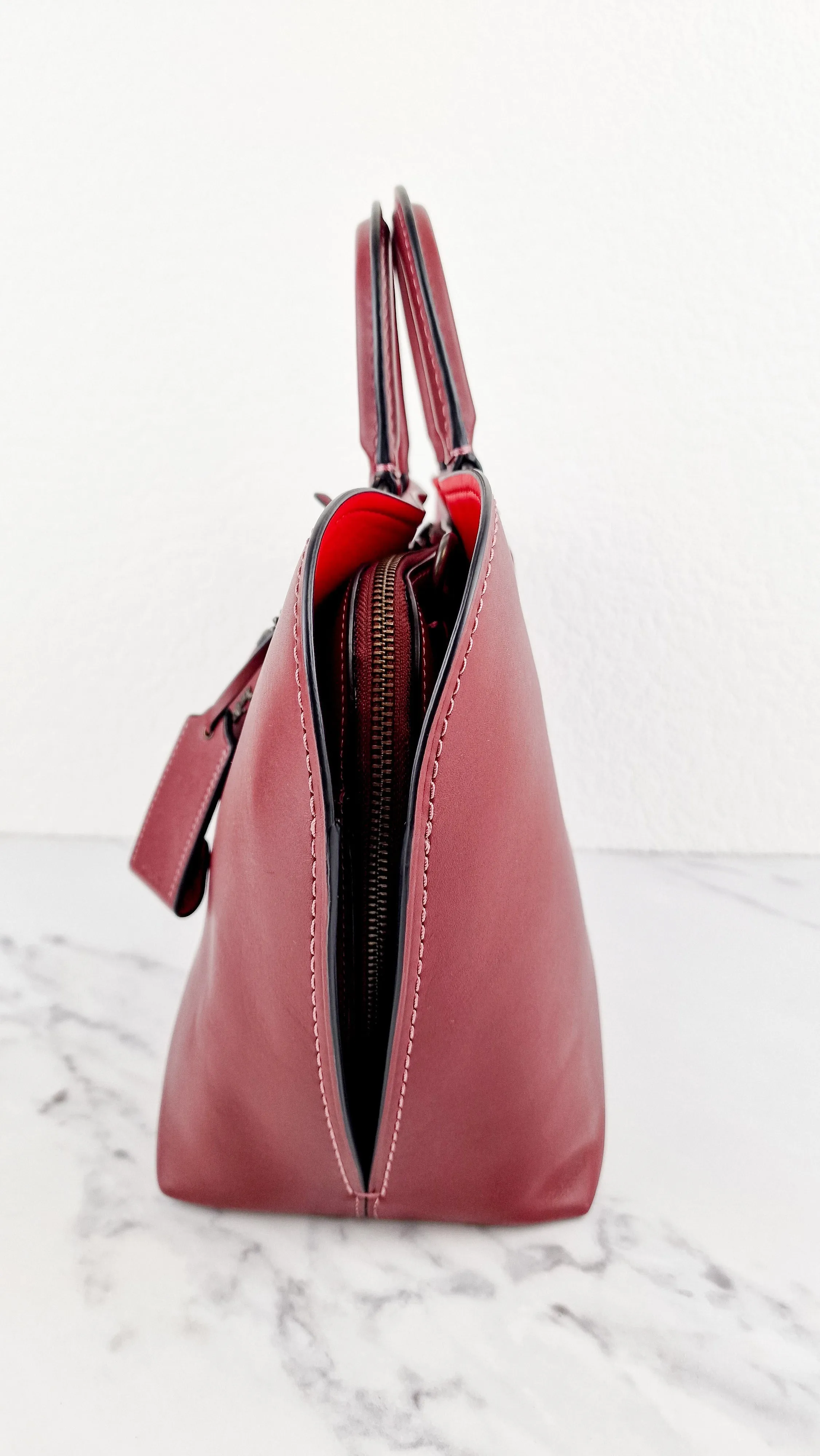 Coach 1941 Dakotah Satchel in Burgundy Red Smooth Leather Handbag Crossbody Bag - Coach 59132