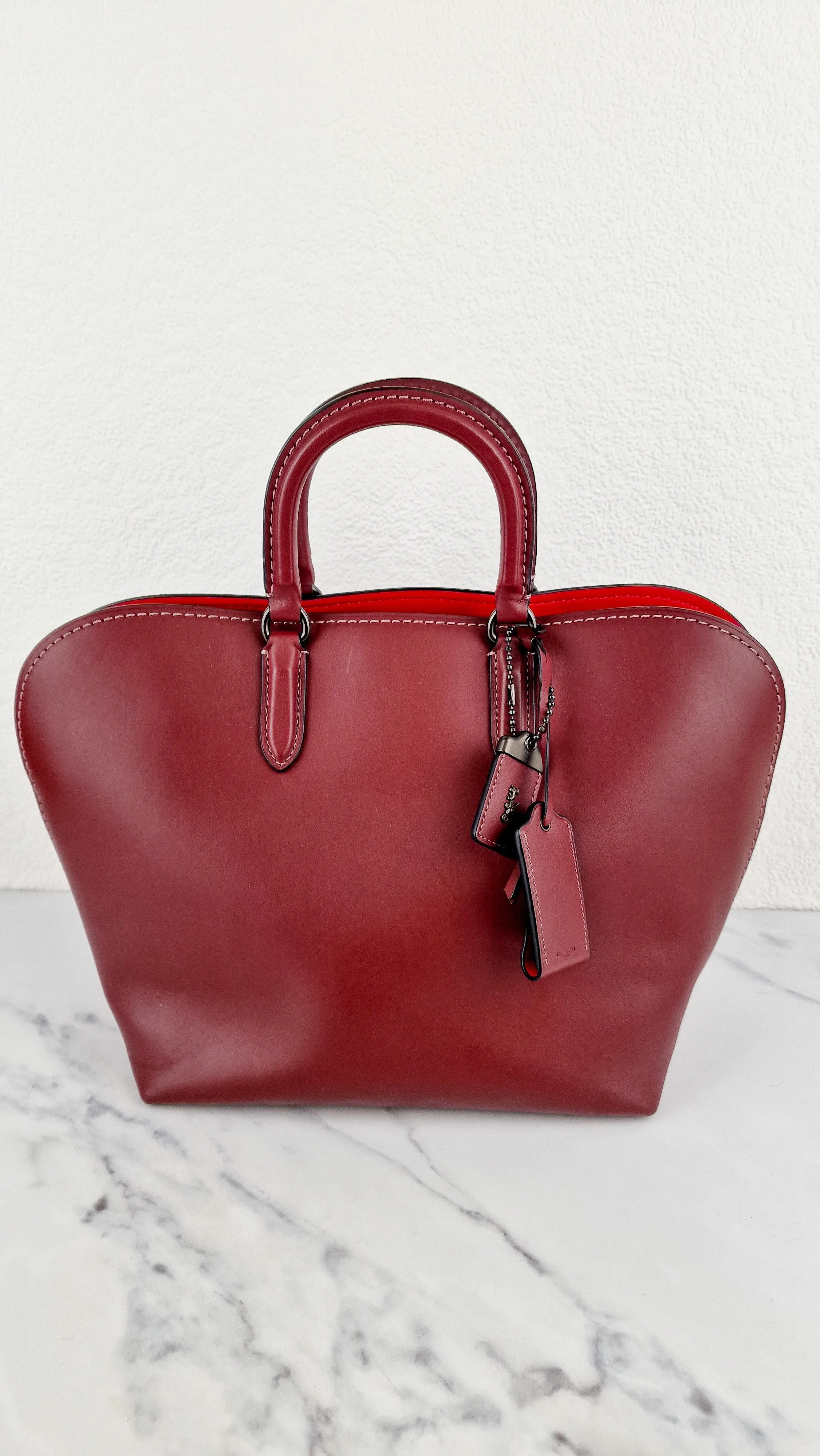 Coach 1941 Dakotah Satchel in Burgundy Red Smooth Leather Handbag Crossbody Bag - Coach 59132