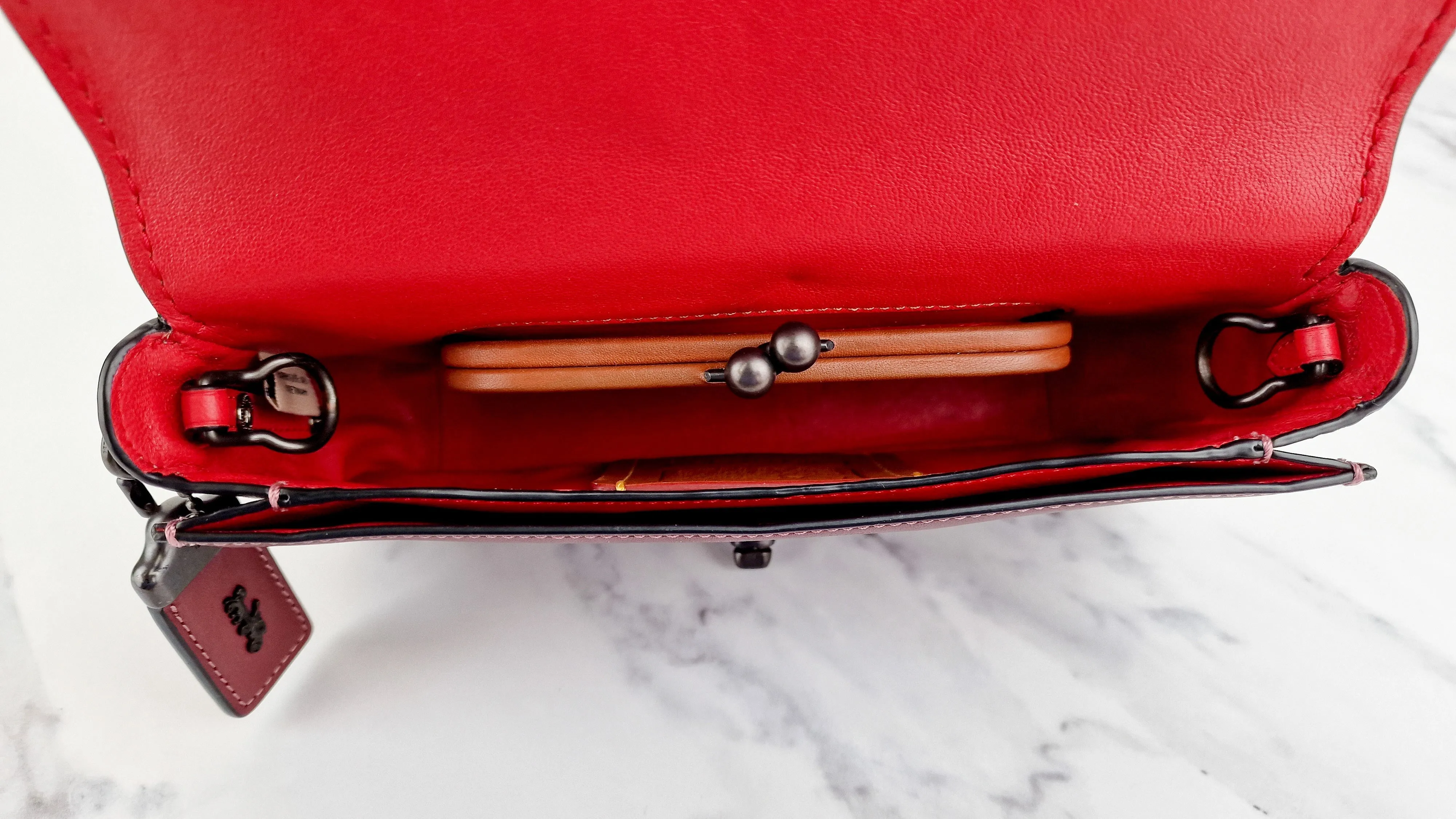 Coach 1941 Dinky Crossbody Bag in Burgundy Smooth Leather With Coach Create Customized Tea Roses - Coach 38185