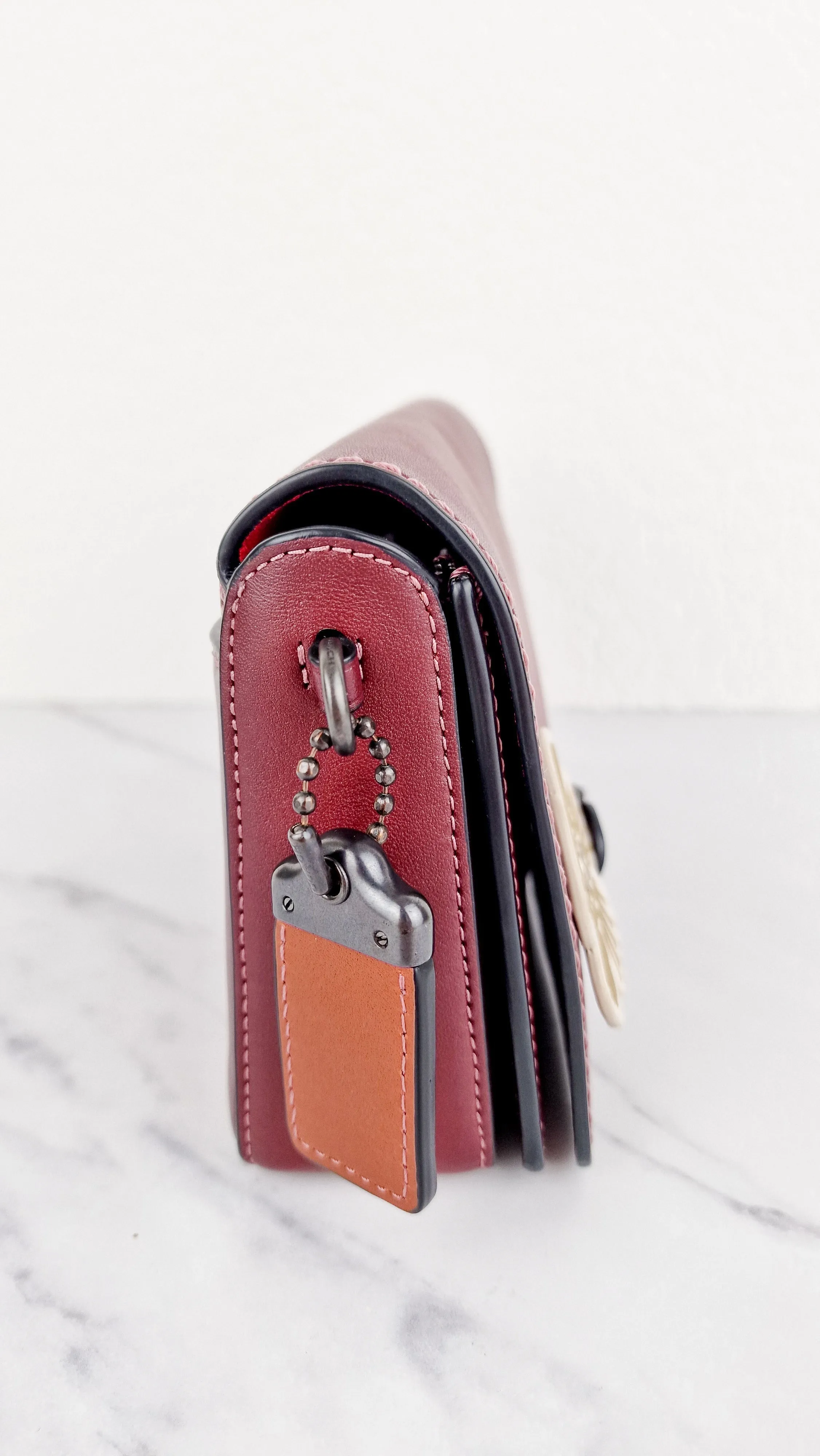 Coach 1941 Dinky Crossbody Bag in Burgundy Smooth Leather With Coach Create Customized Tea Roses - Coach 38185