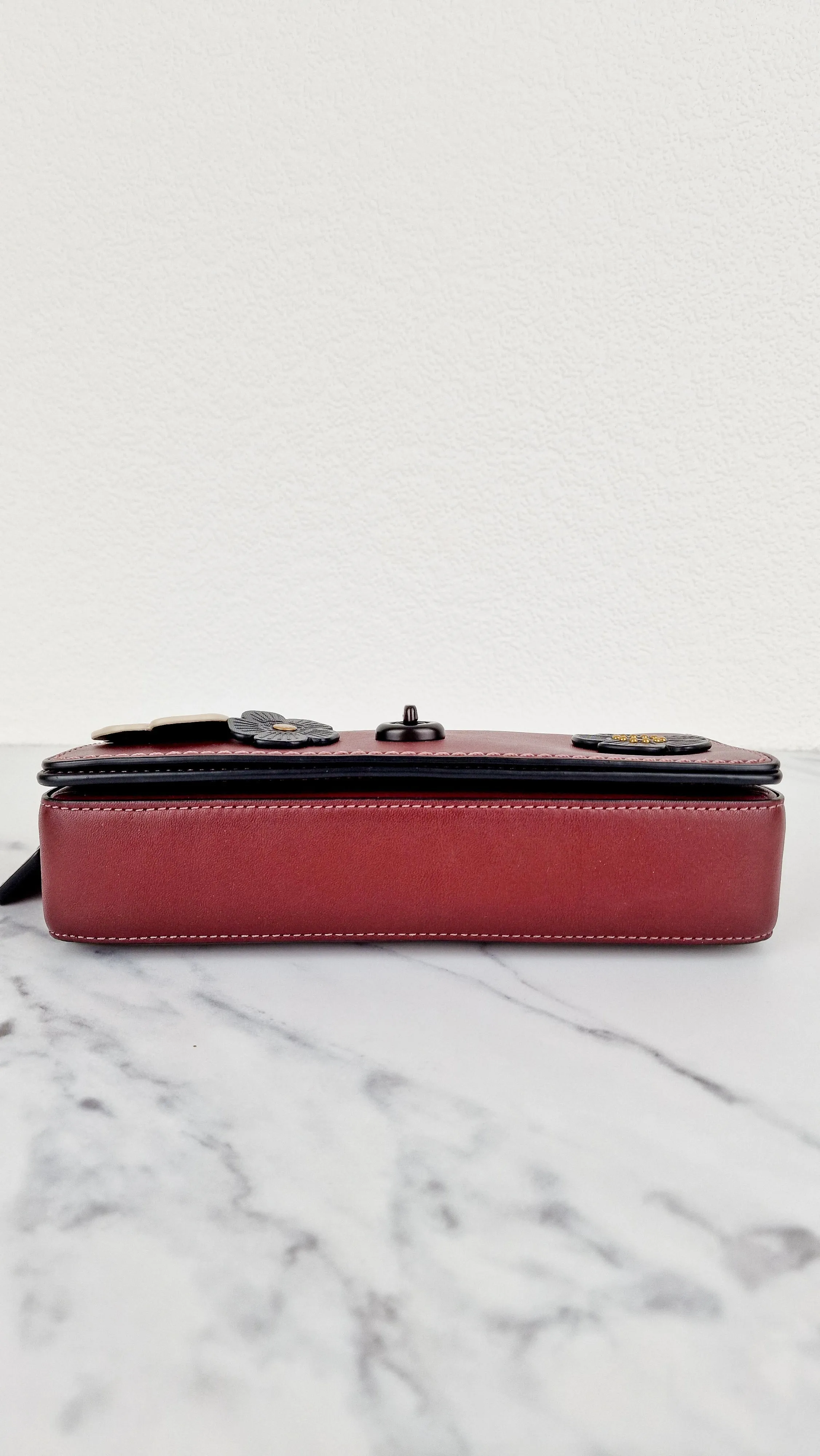 Coach 1941 Dinky Crossbody Bag in Burgundy Smooth Leather With Coach Create Customized Tea Roses - Coach 38185