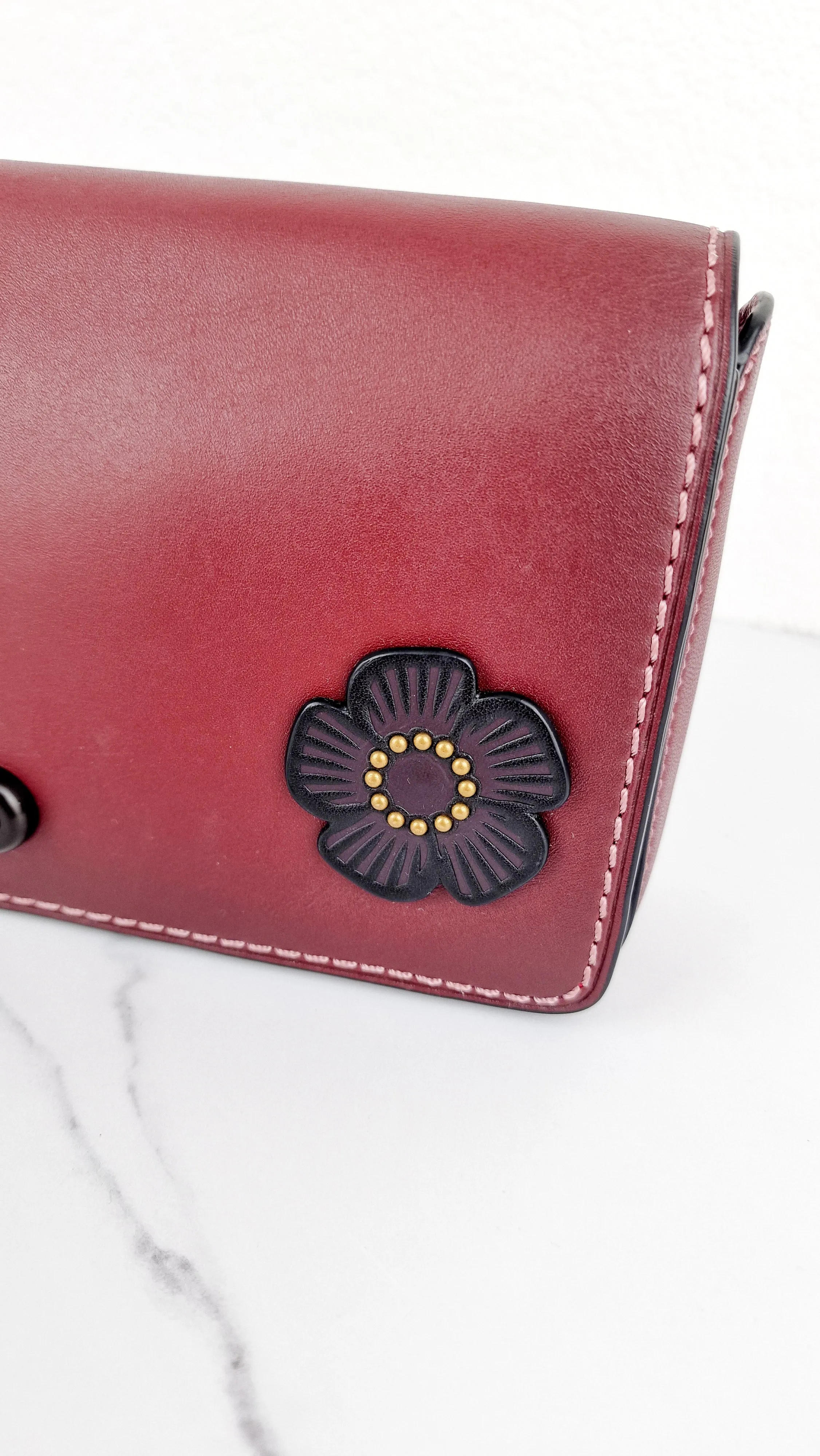 Coach 1941 Dinky Crossbody Bag in Burgundy Smooth Leather With Coach Create Customized Tea Roses - Coach 38185